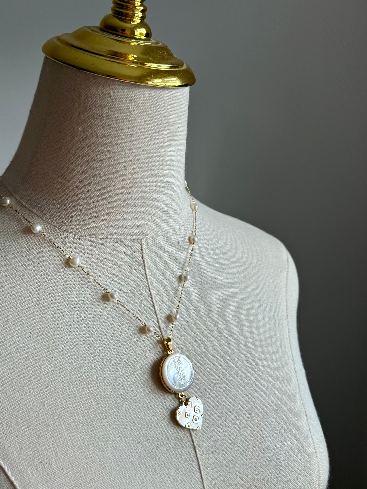 🤍 One of a kind delicate Authentic Reworked YSL button necklace - large pendant