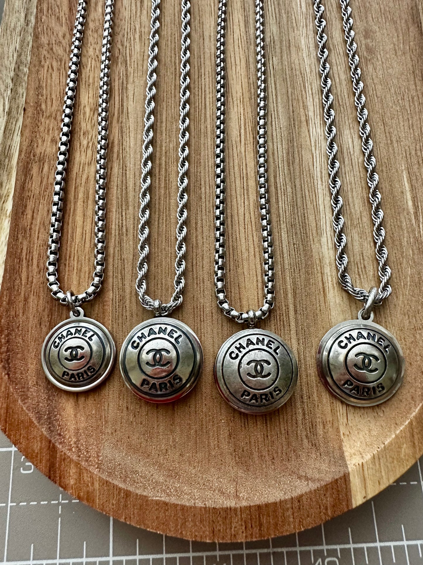 Authentic Reworked small silver Button Necklace