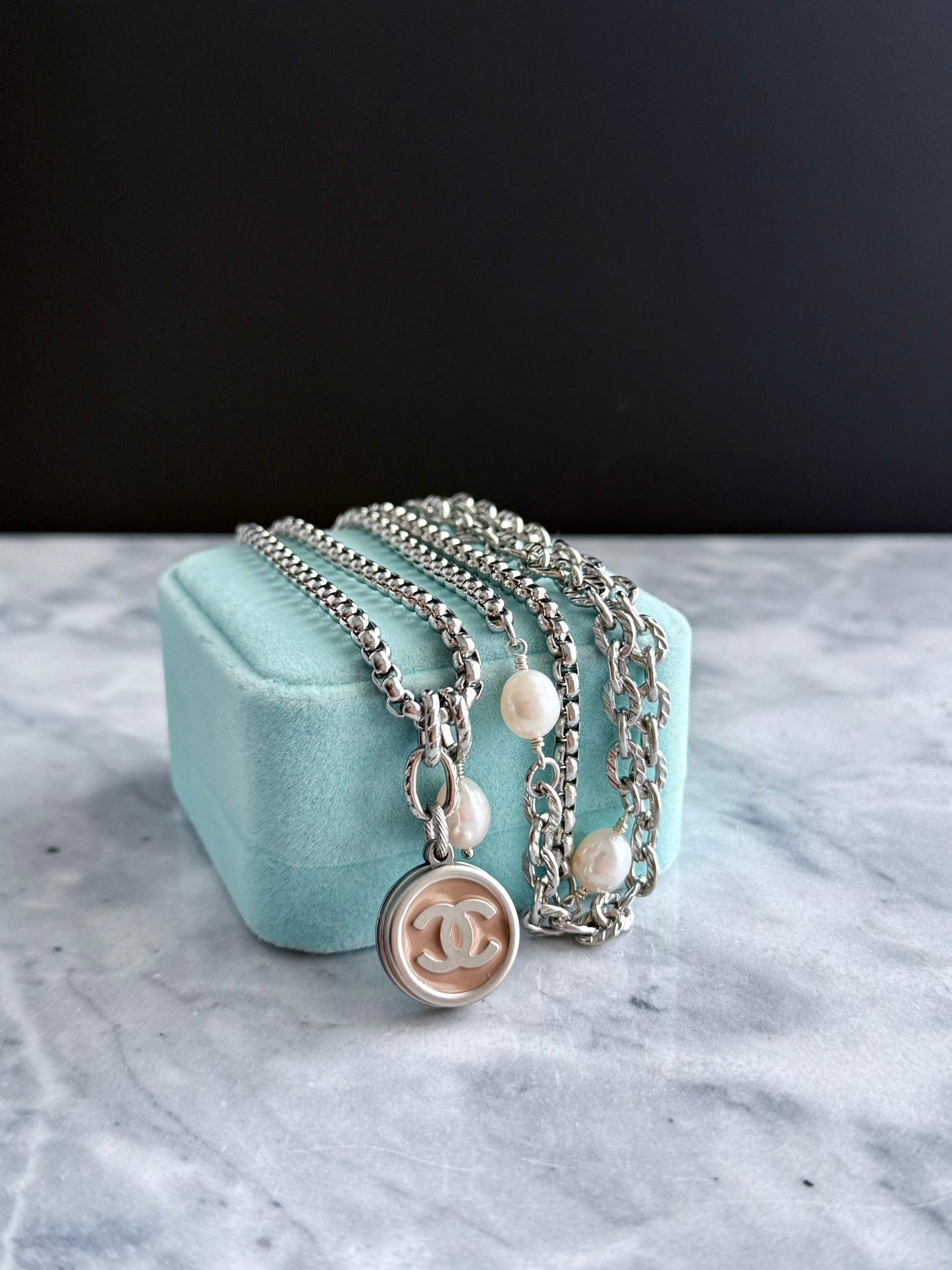 🤍 ONE OF A KIND - Authentic Reworked silver Button Double wrap Necklace