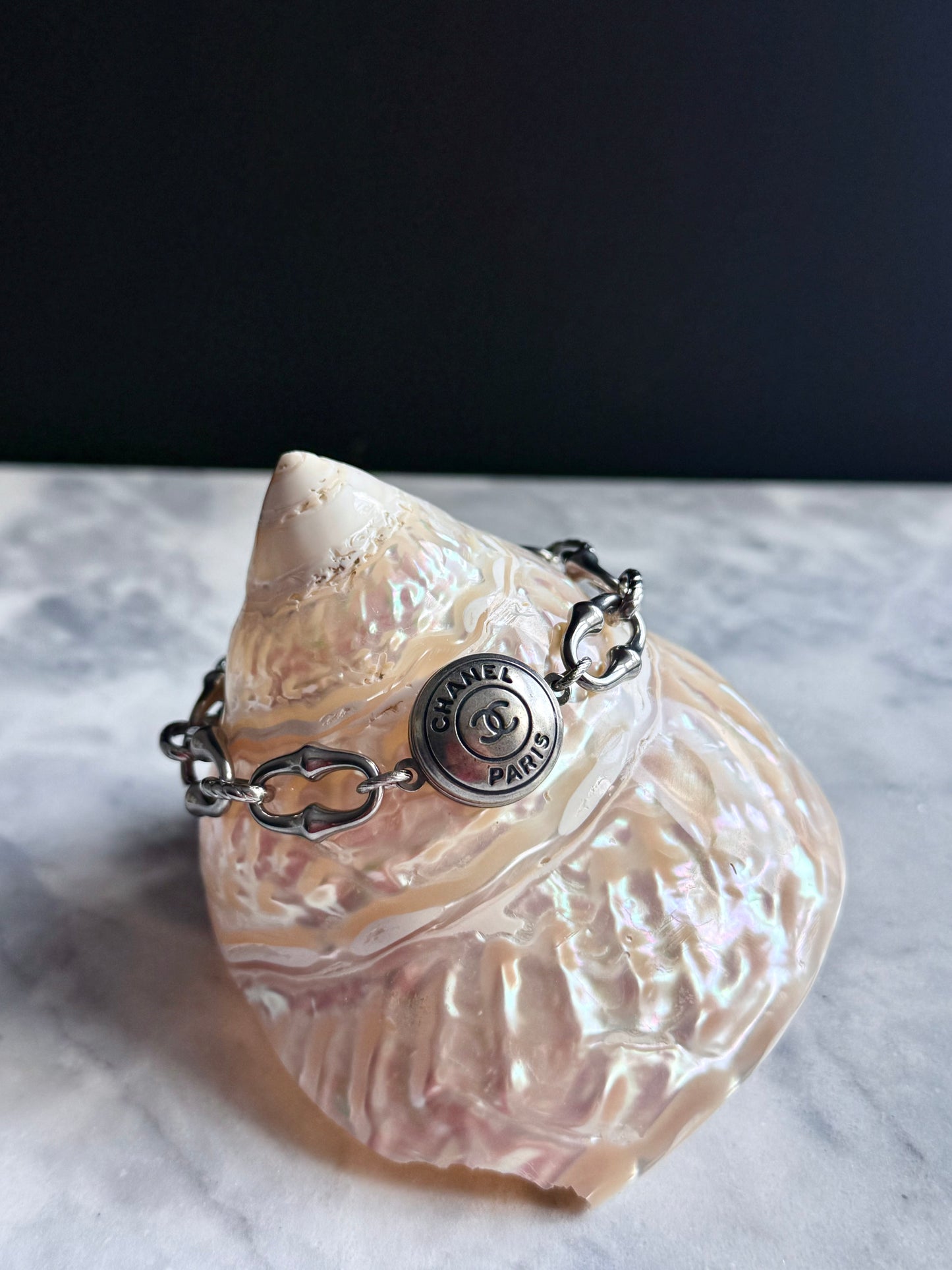 ✨ONE OF A KIND silver reworked button bracelet • large unique non tarnish chain