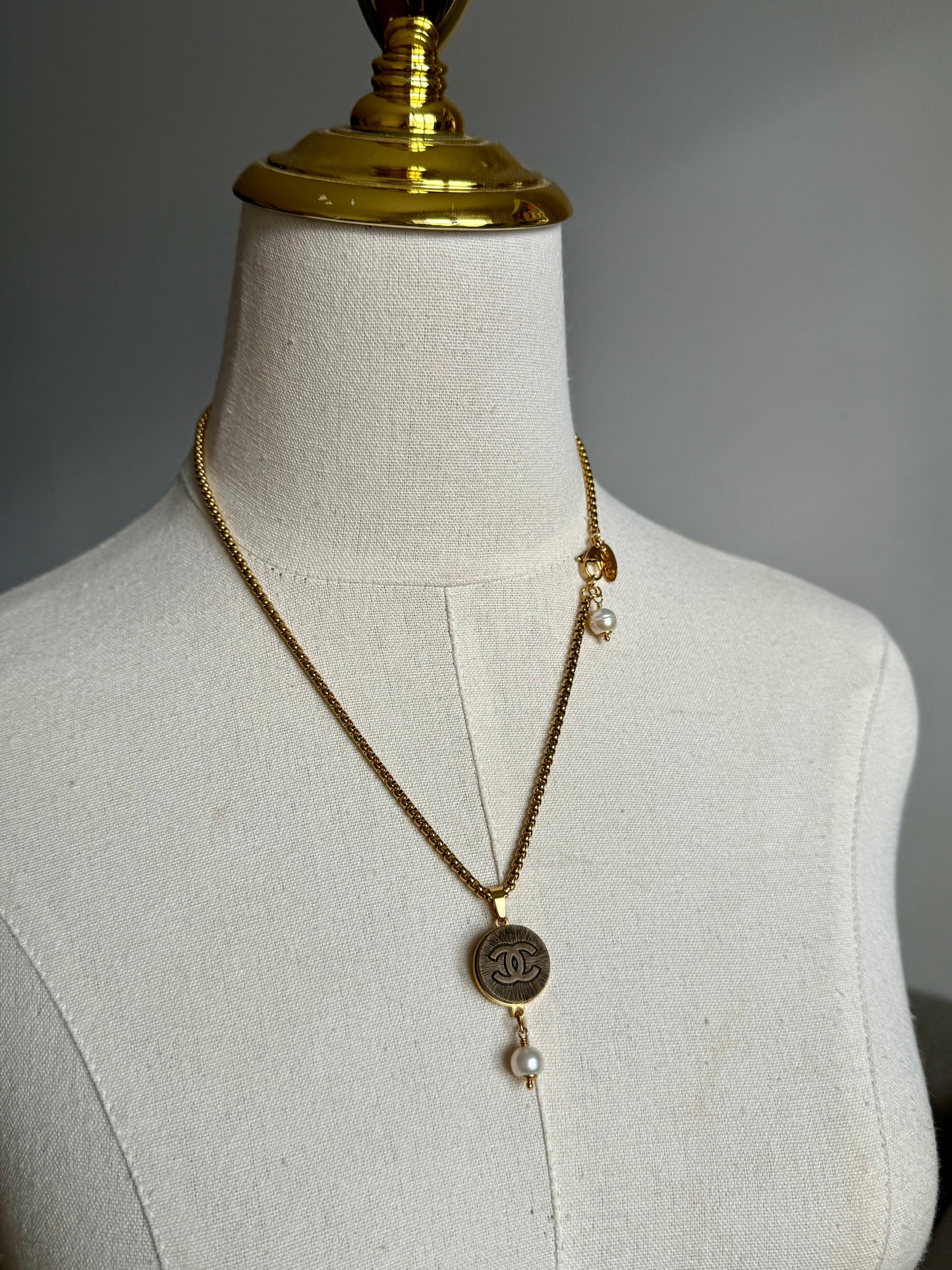 Vintage Authentic reworked Antique Gold button Necklace