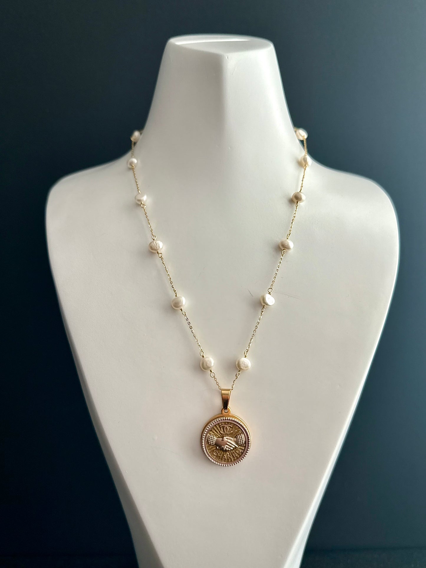 ✨ One of a kind delicate Authentic Reworked button necklace