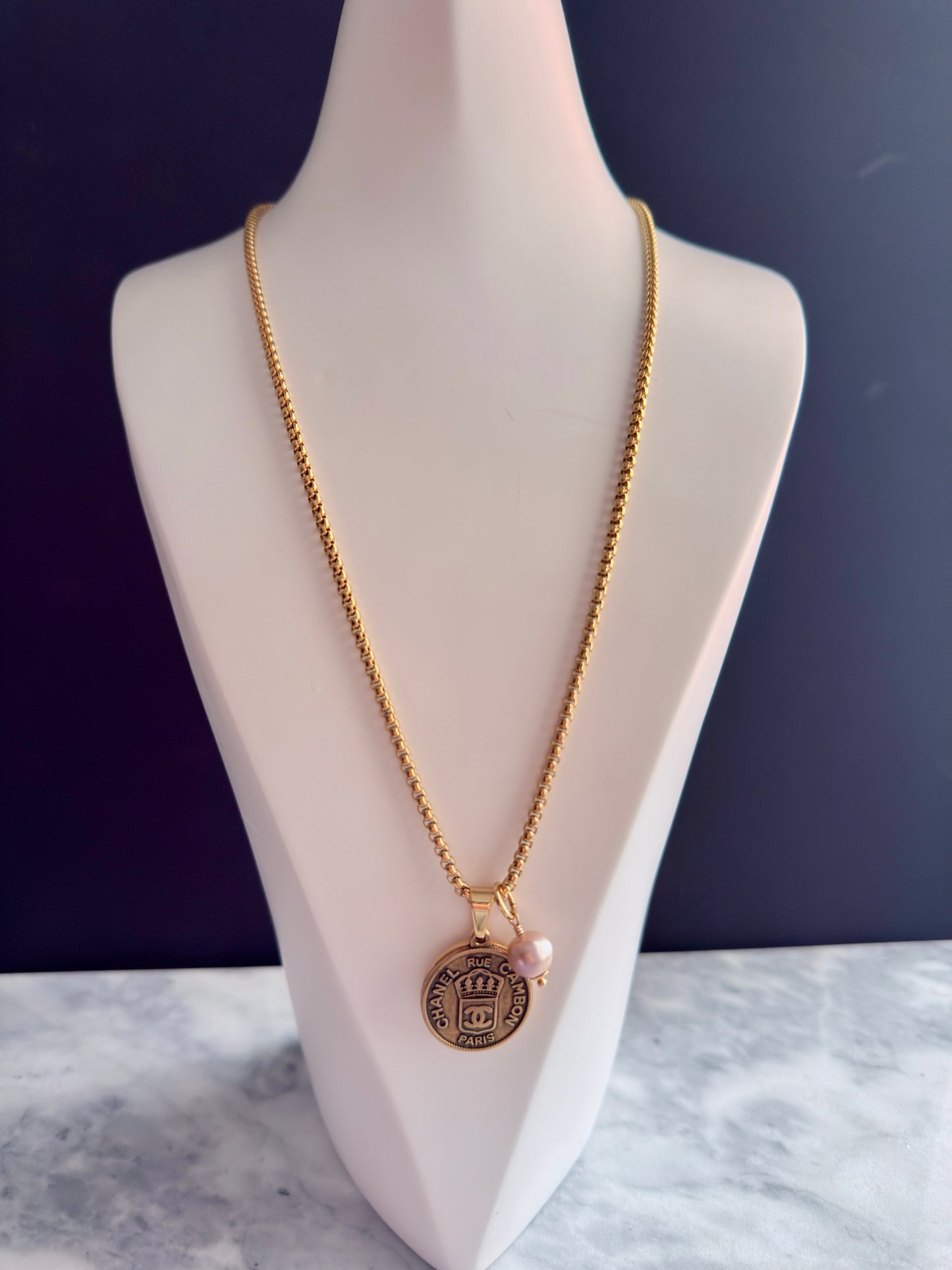 Large Vintage gold Authentic reworked pendant Necklace