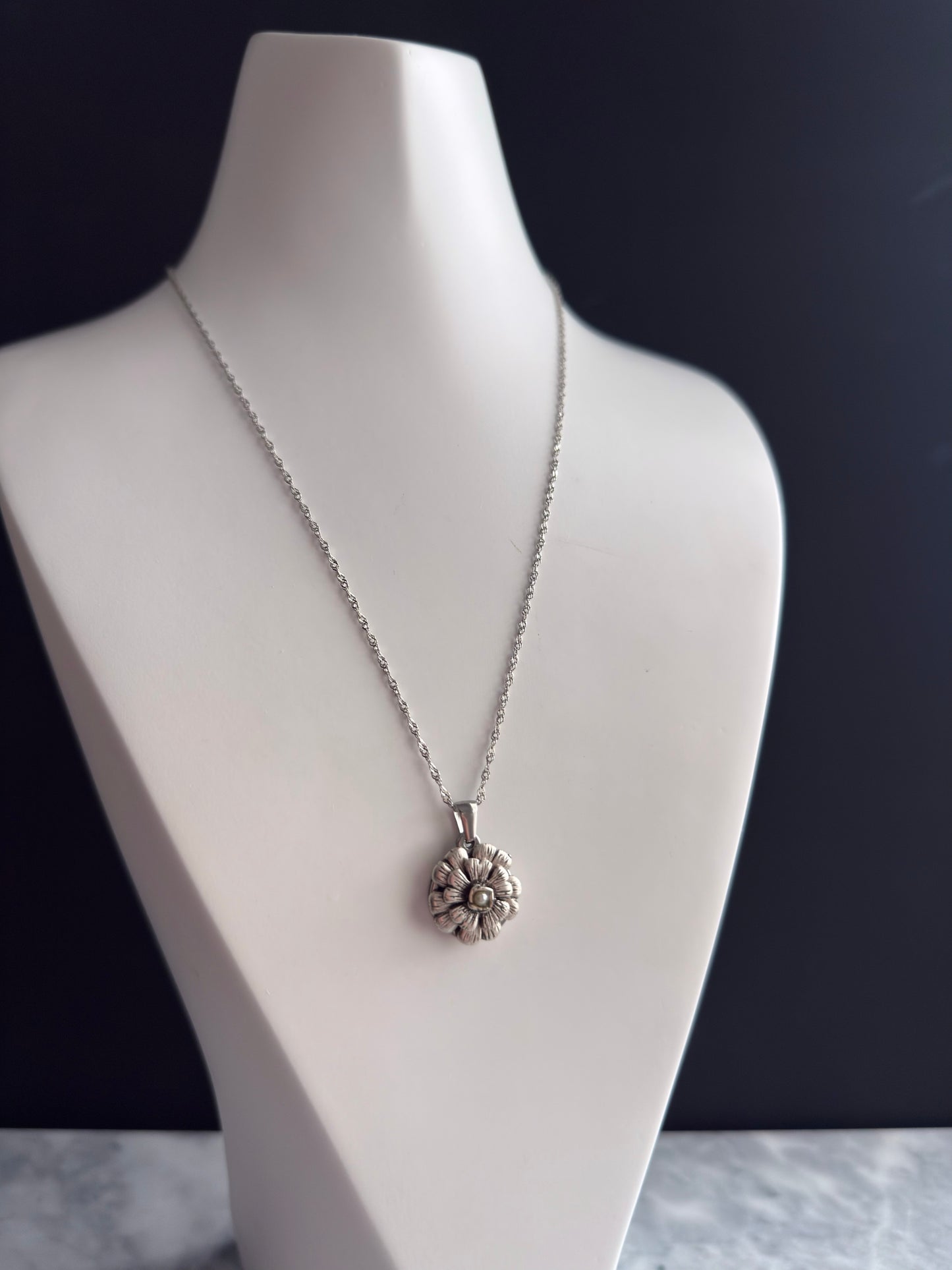 🌼 CAMELLIA 🌼 Extremely rare Vintage Authentic reworked silver SMALL button Necklace - ONE OF A KIND