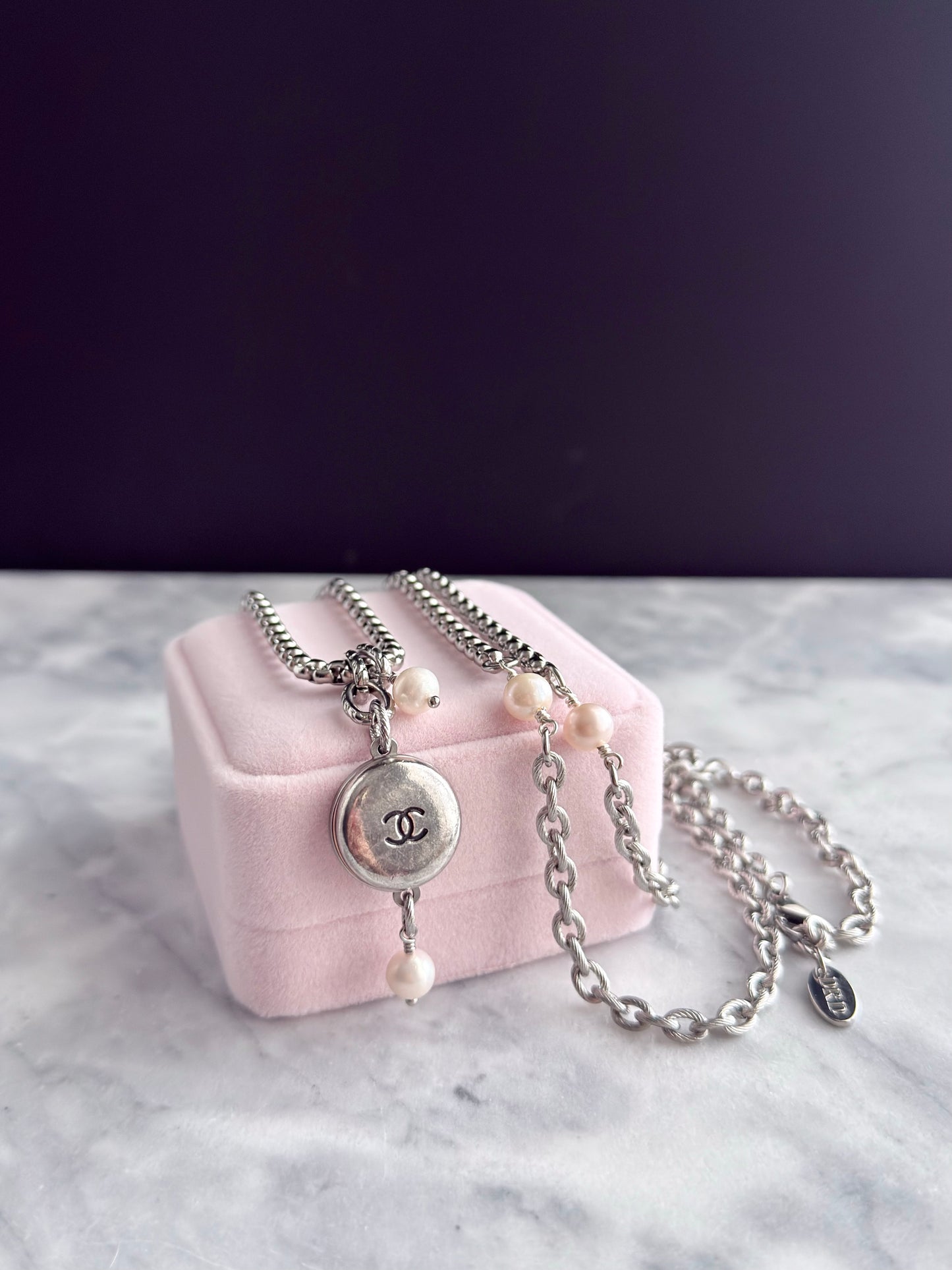 🤍 ONE OF A KIND - Authentic Reworked silver Button Double wrap Necklace