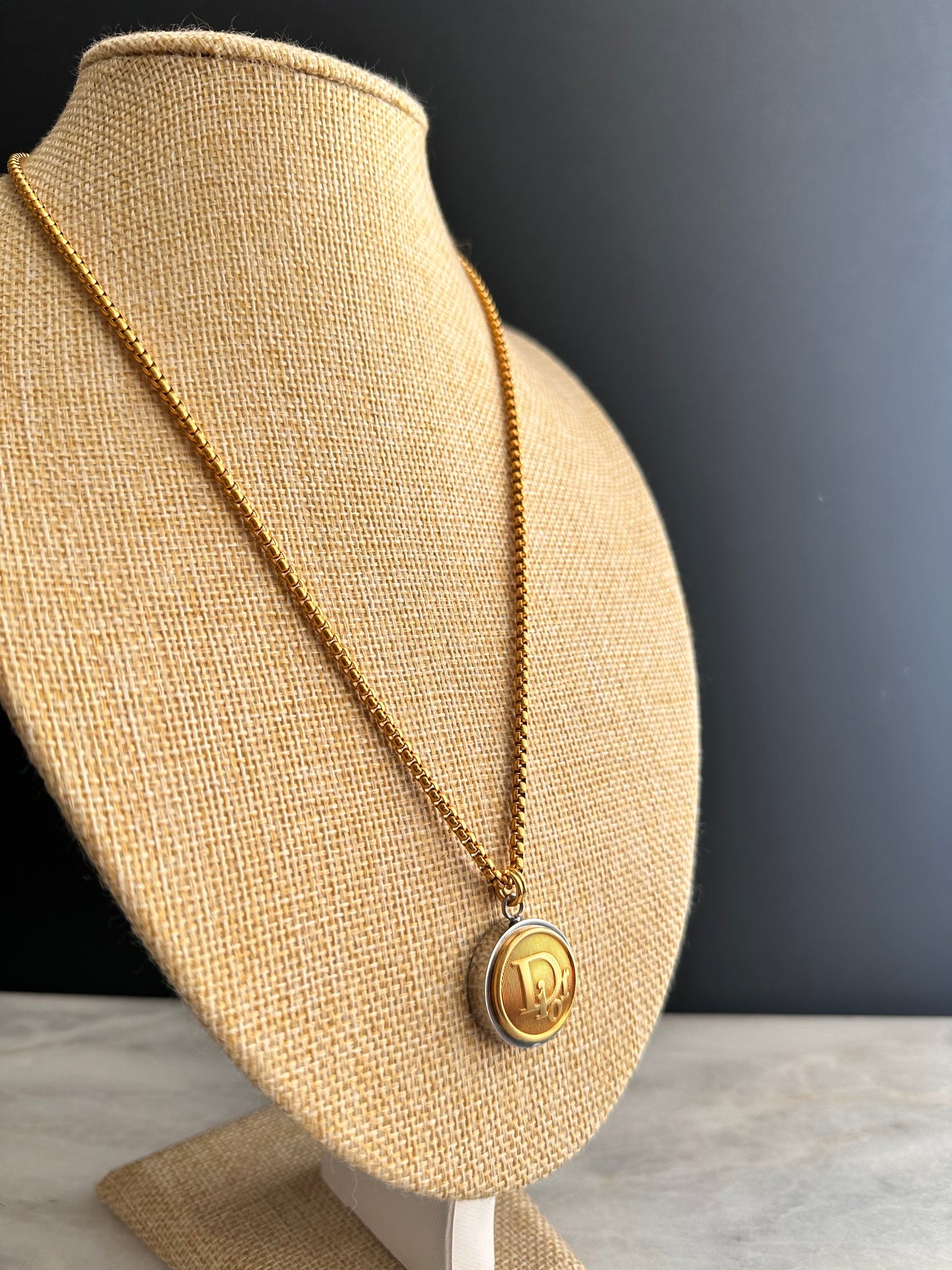 Authentic Vintage DIOR mixed silver+ gold reworked button Necklace - VERY rare!