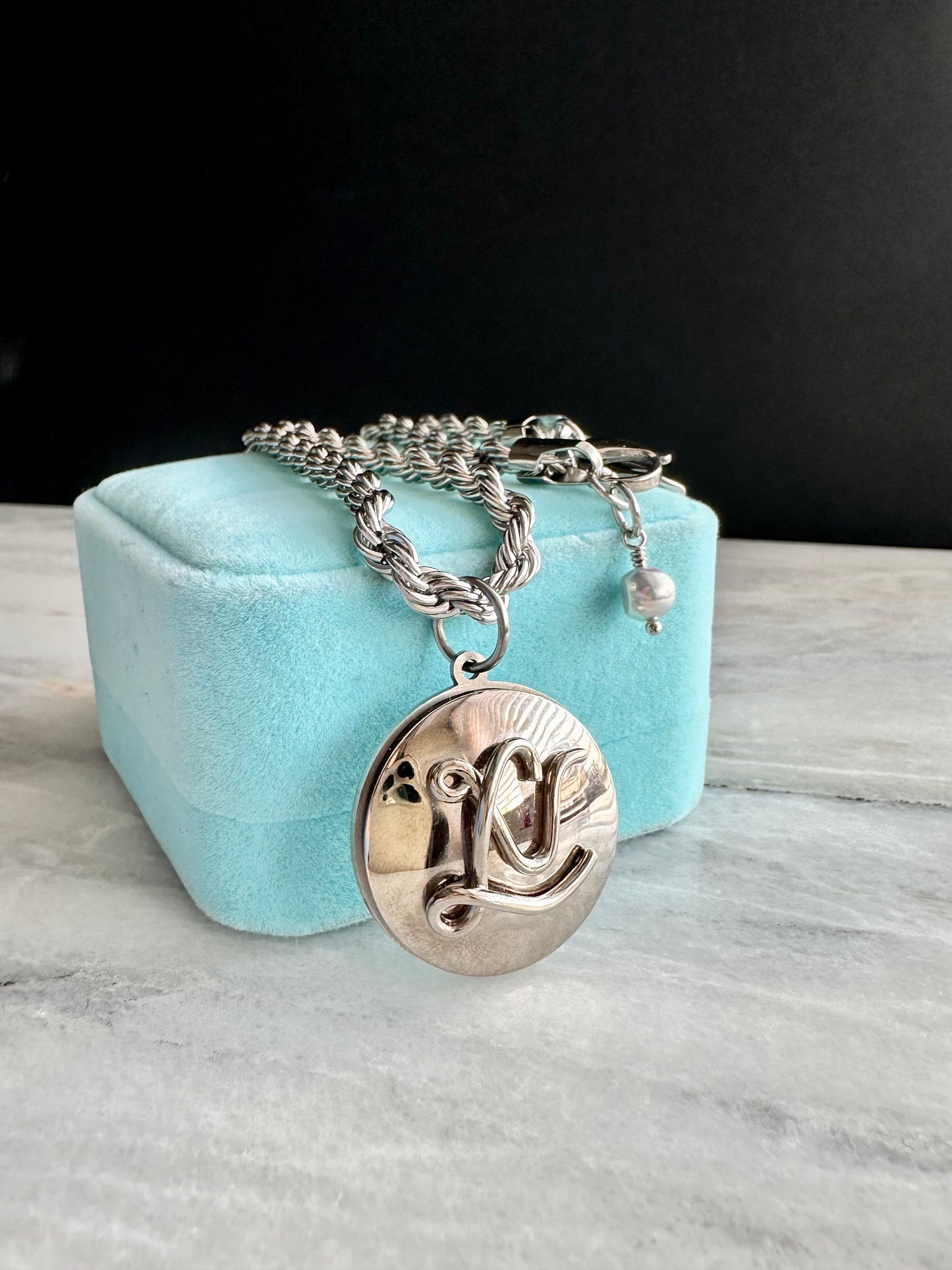 🤍 HUGE Authentic silver reworked Louis Vuitton button Necklace - VERY rare!