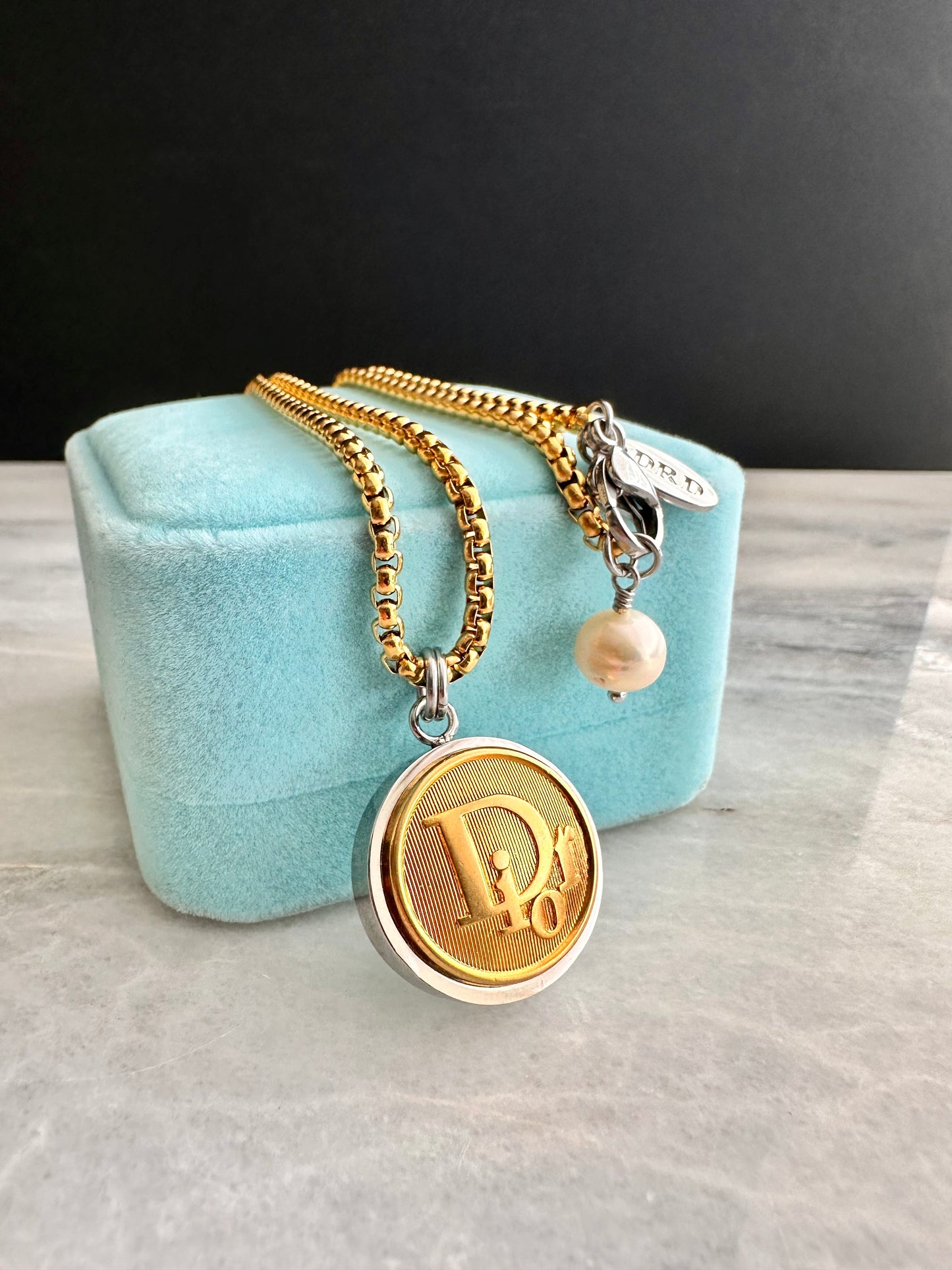 Authentic Vintage DIOR mixed silver+ gold reworked button Necklace - VERY rare!