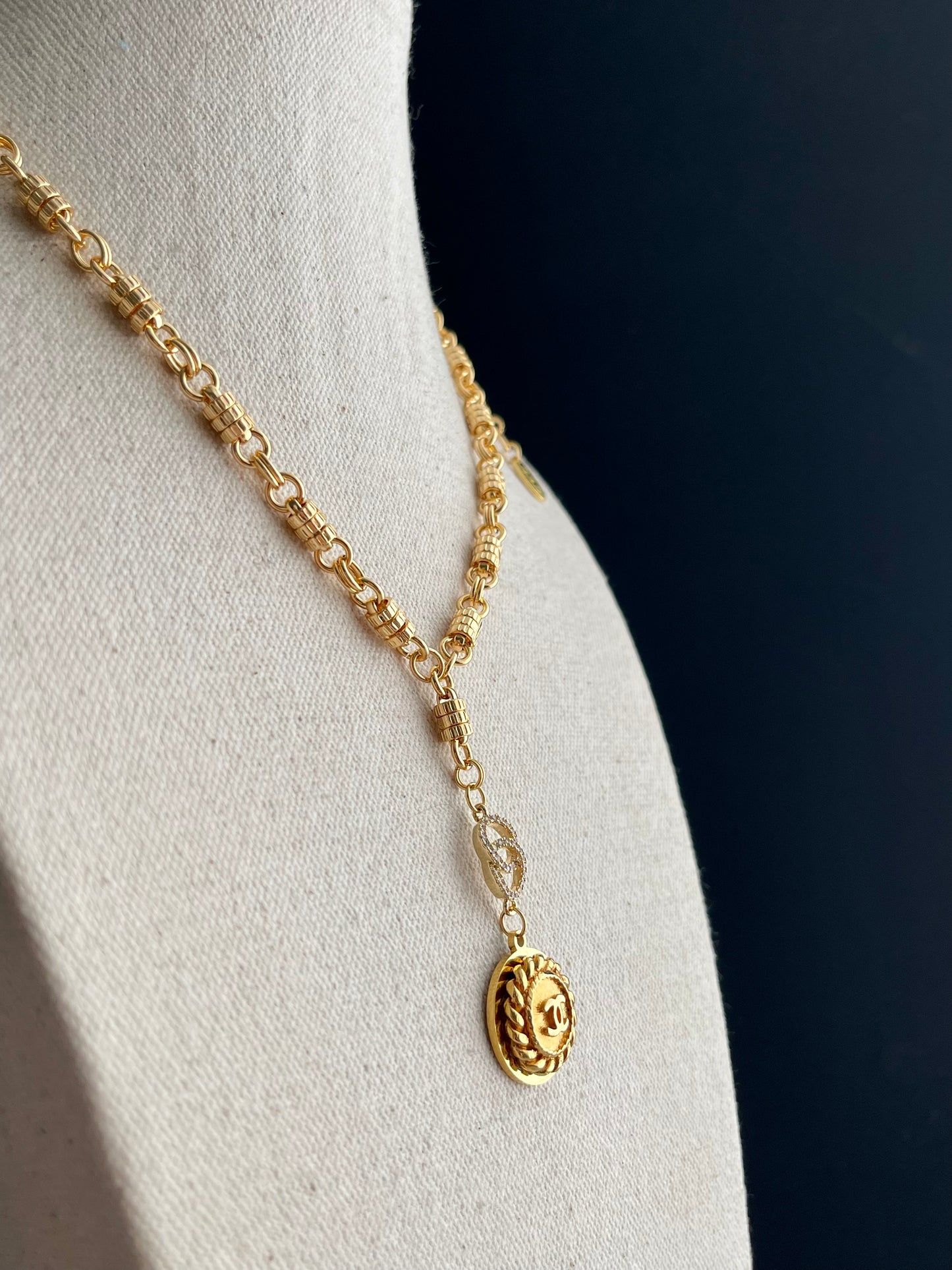 Vintage Authentic reworked Gold button Necklace