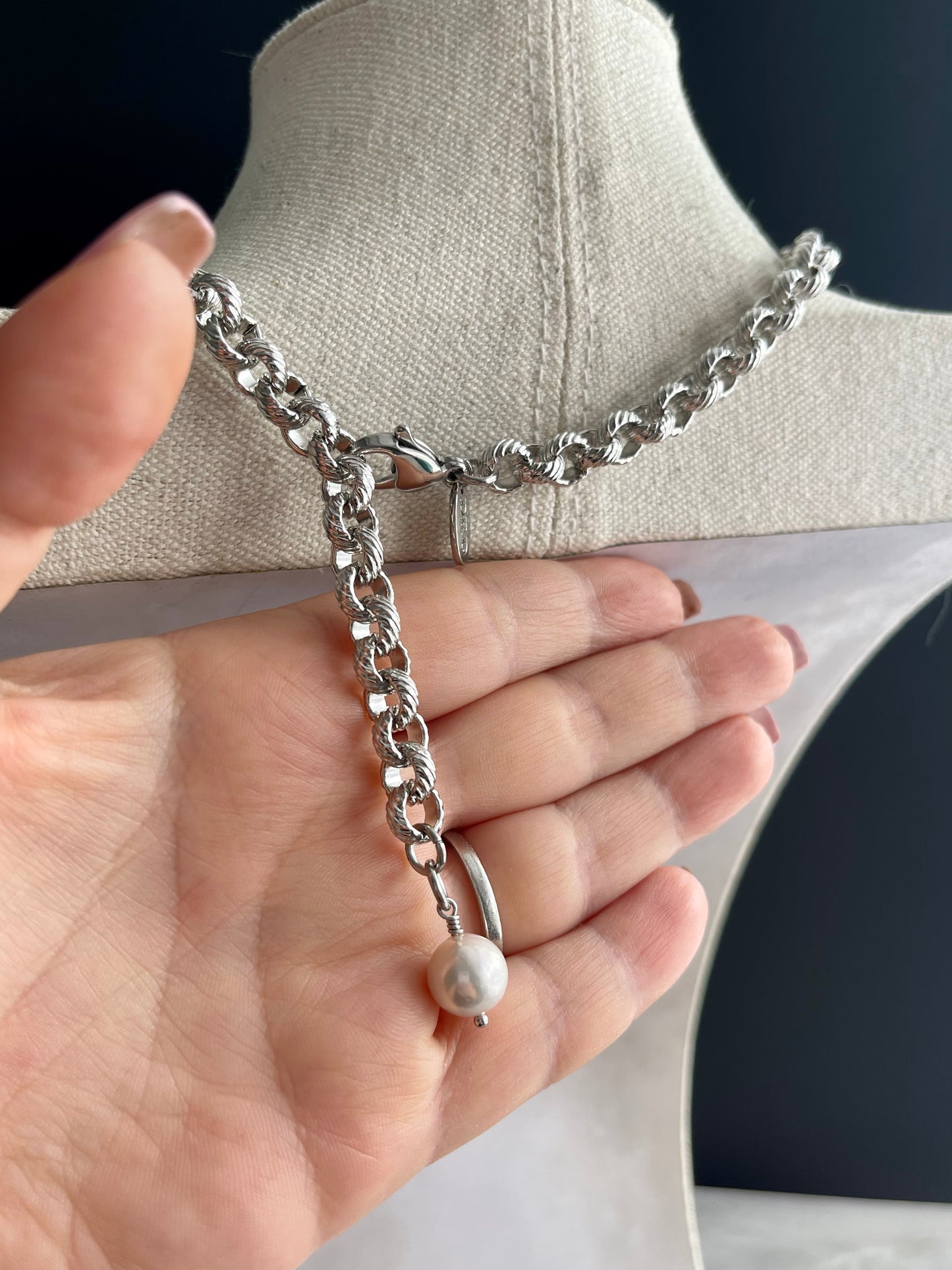 Vintage Authentic Silver DIOR charm Asymmetrical Necklace • Very Rare Vintage Find 👌🏻✨
