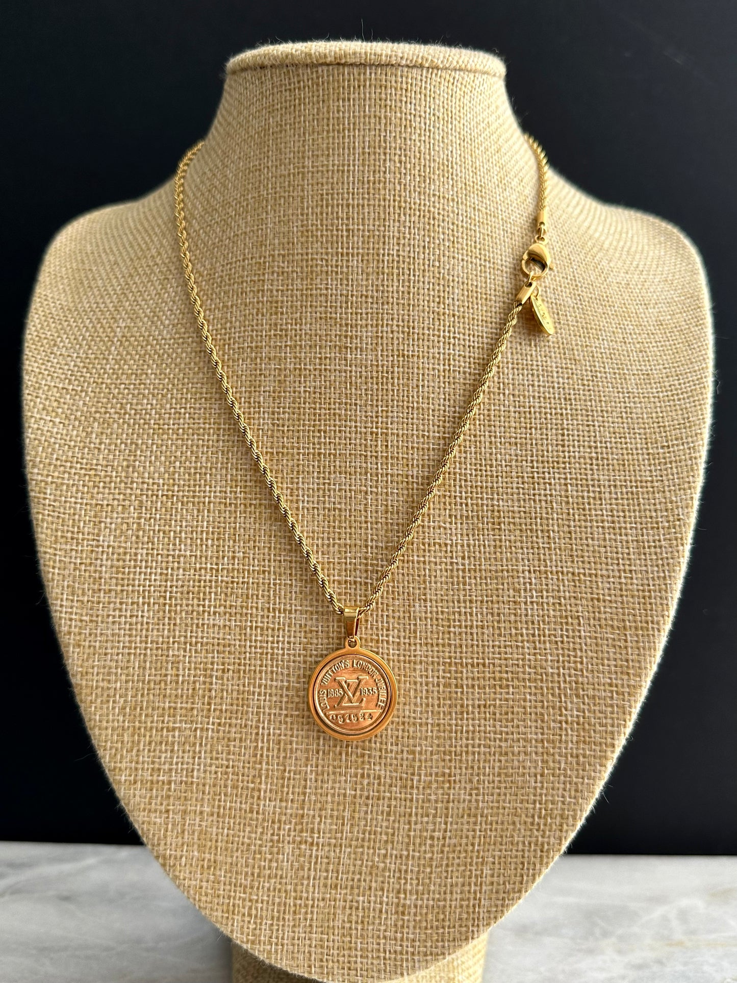 Authentic gold reworked Louis Vuitton button Necklace - VERY rare!