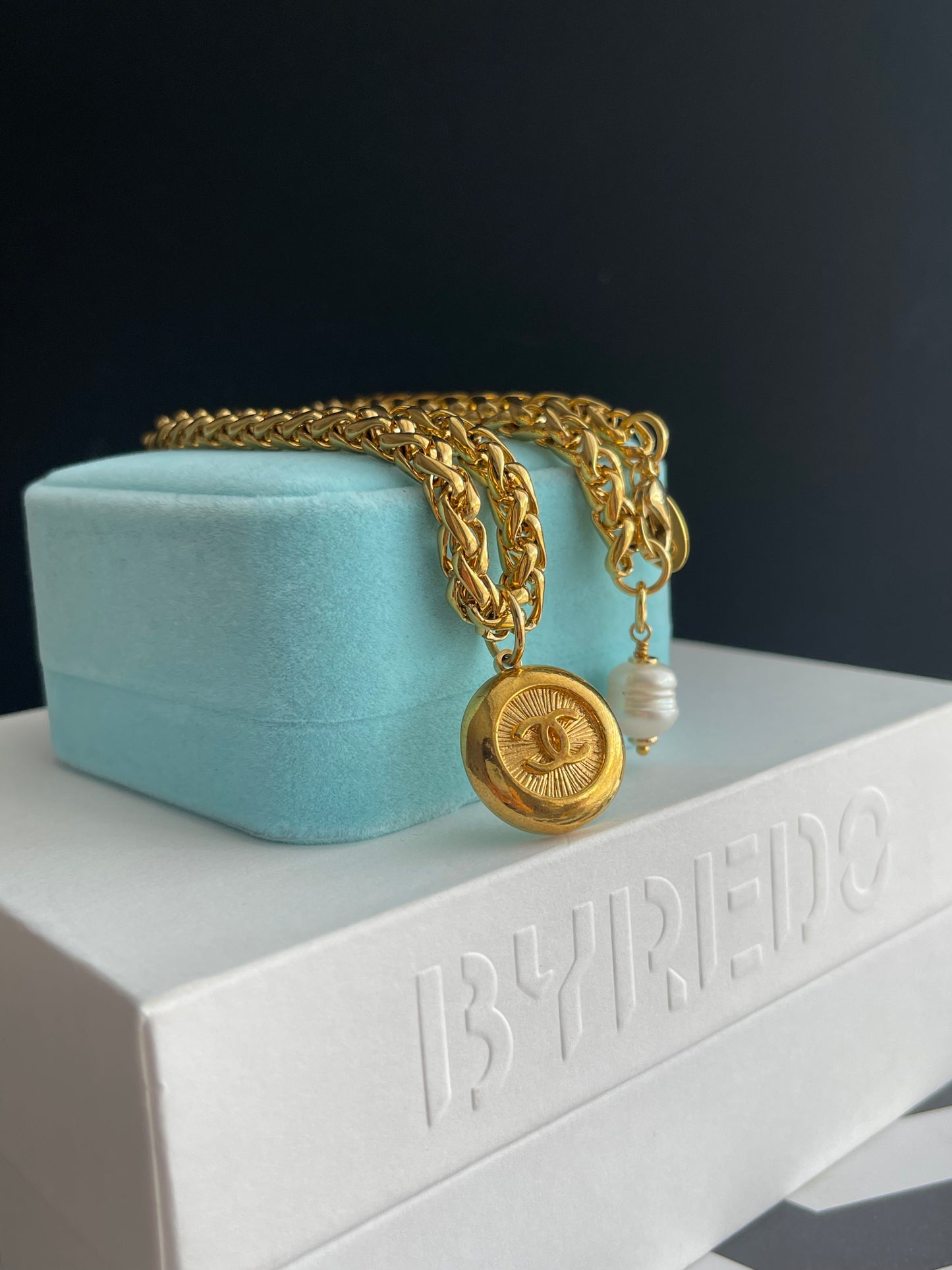 SUPER RARE Large Vintage Authentic reworked Gold button Necklace