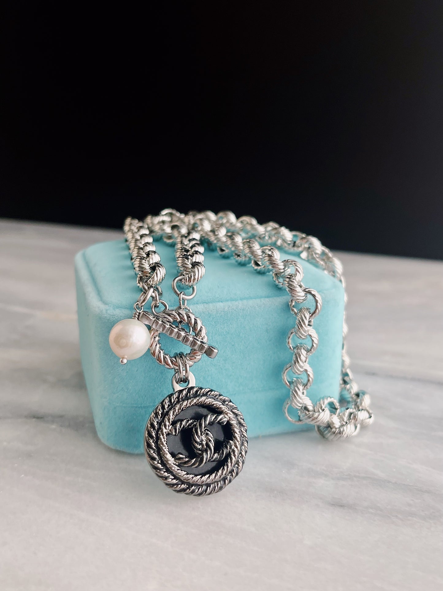 Authentic Reworked silver Button Necklace