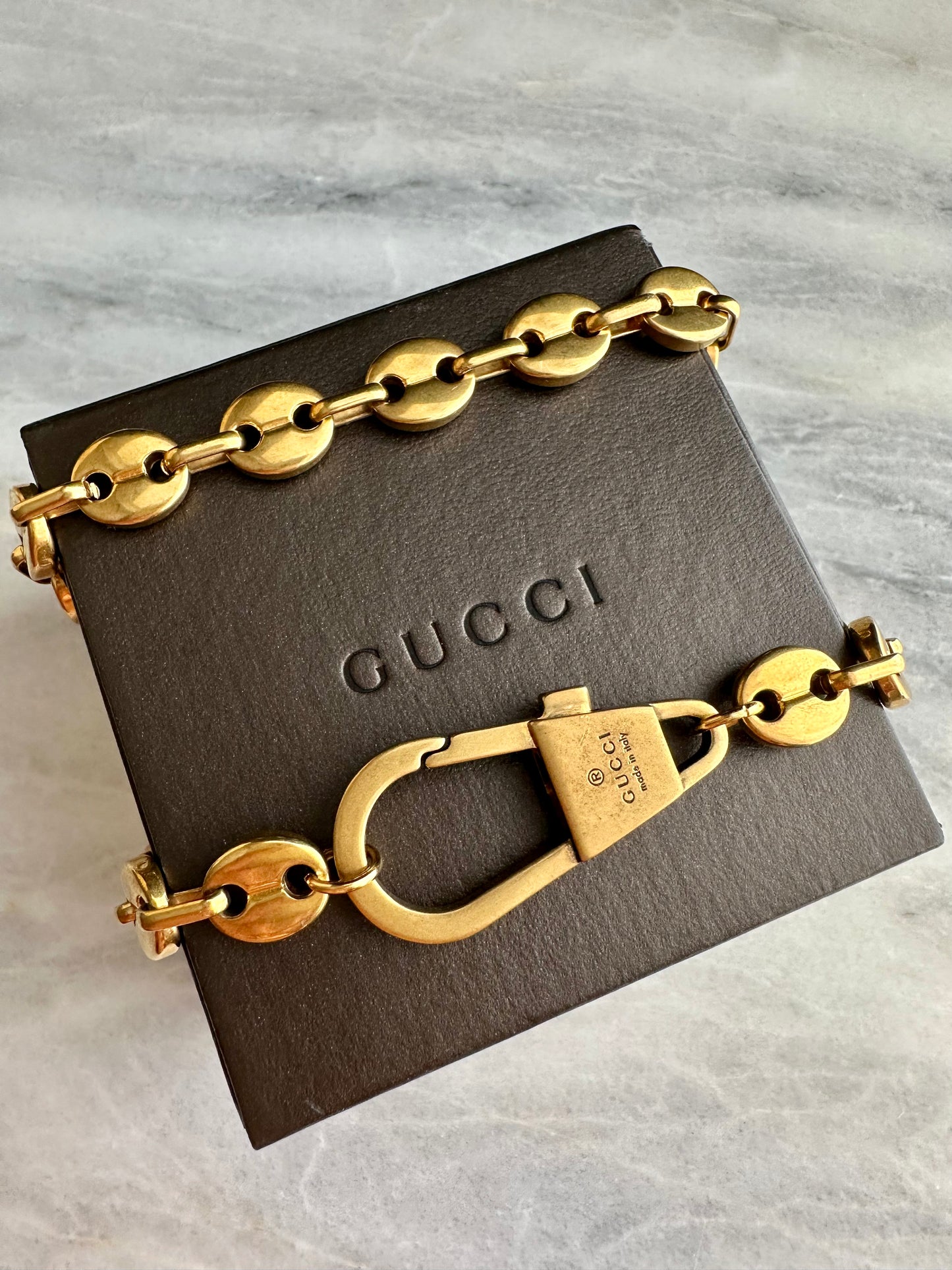 🐝 Antique Gold Vintage Gucci Keychain charm chain choker • high quality wheat chain