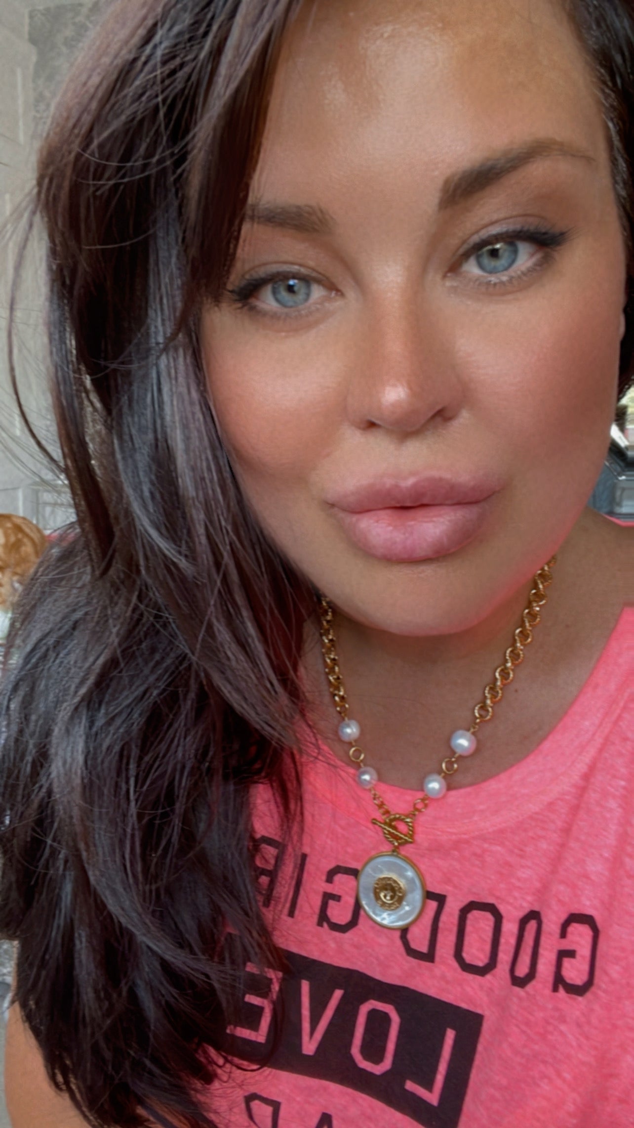 Unique MOTHER OF PEARL One of a kind square pearls and Authentic Reworked button necklace