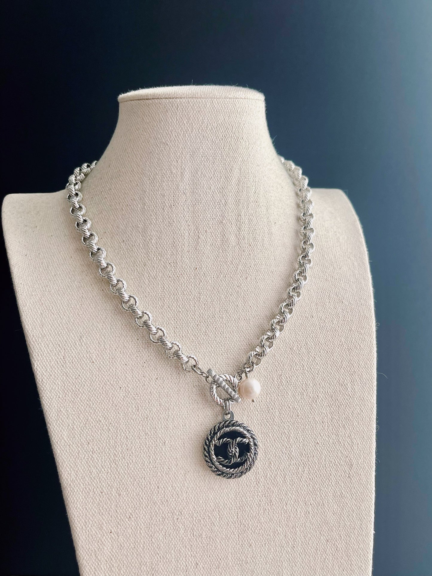 Authentic Reworked silver Button Necklace