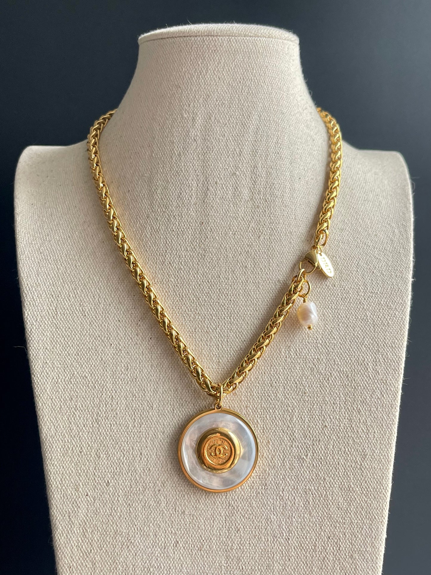 Num 2 MOTHER OF PEARL One of a kind Authentic Reworked button necklace
