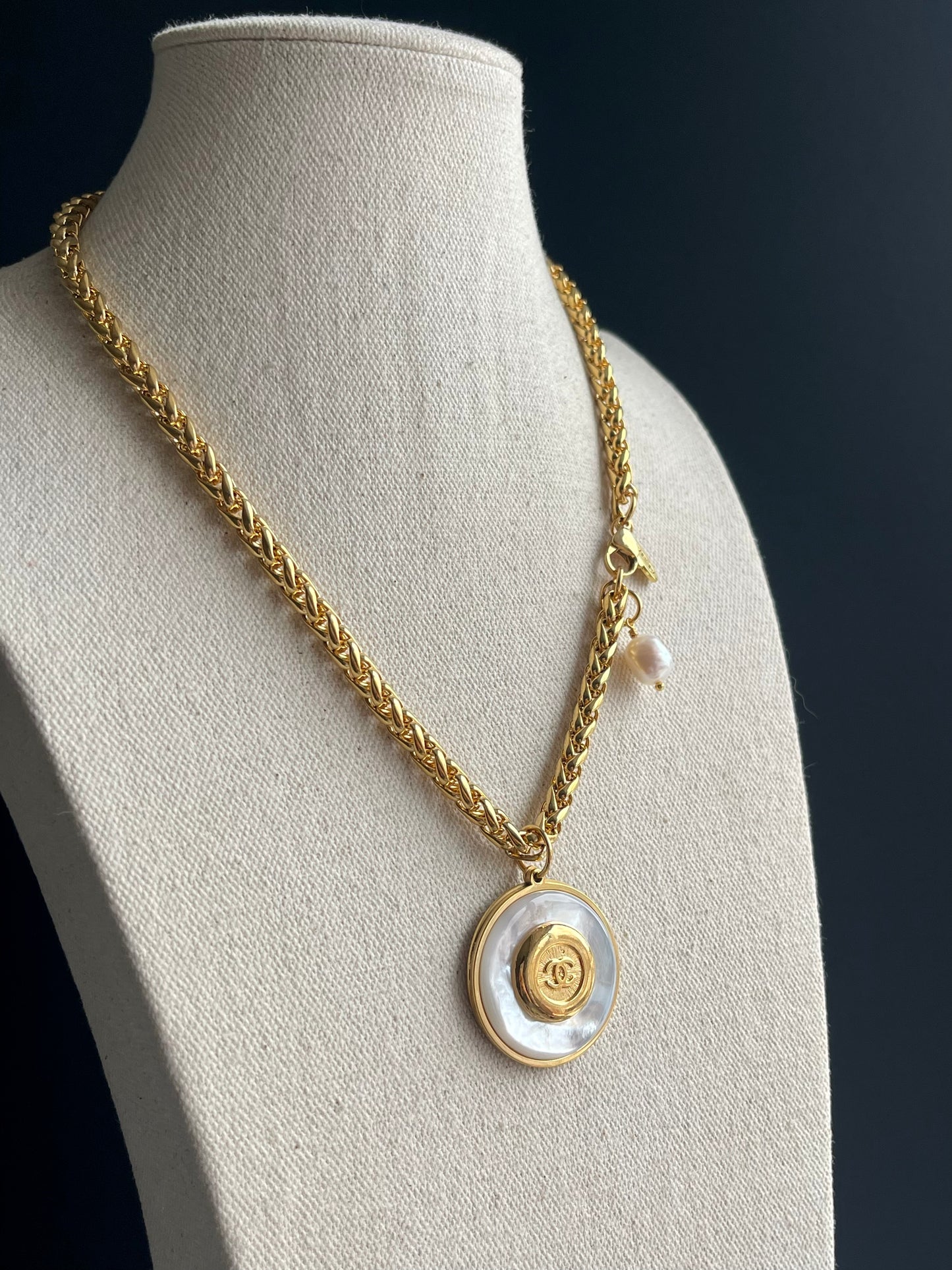 Num 2 MOTHER OF PEARL One of a kind Authentic Reworked button necklace