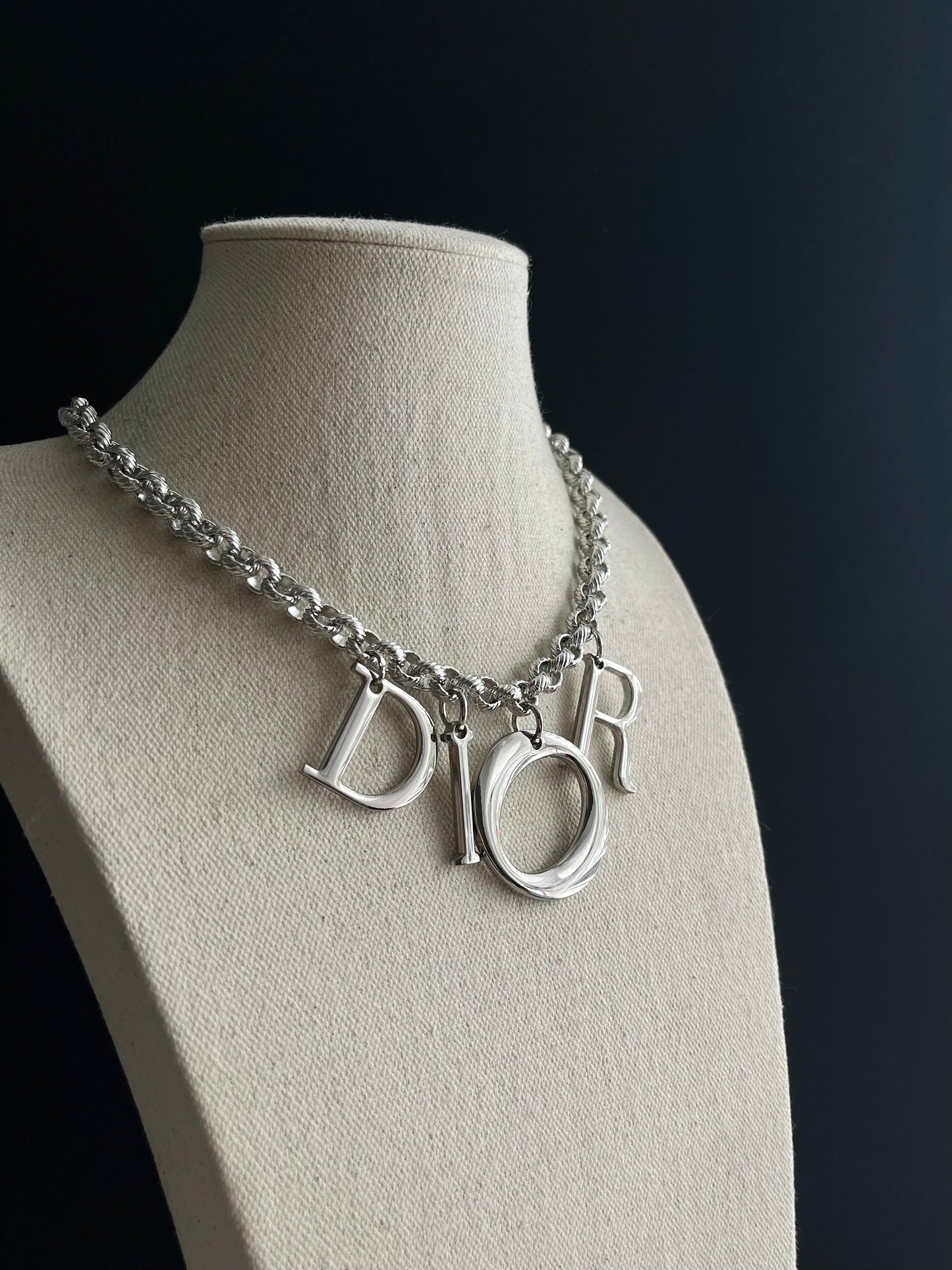 Vintage Authentic Silver DIOR charm Asymmetrical Necklace • Very Rare Vintage Find 👌🏻✨