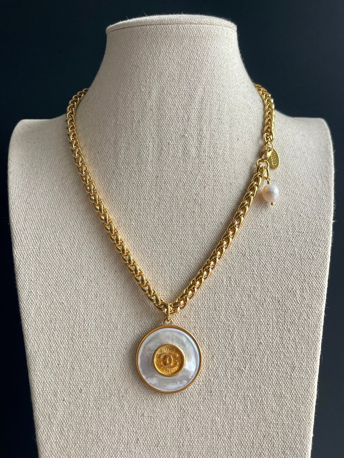 Num 3 MOTHER OF PEARL One of a kind square pearls and Authentic Reworked button necklace