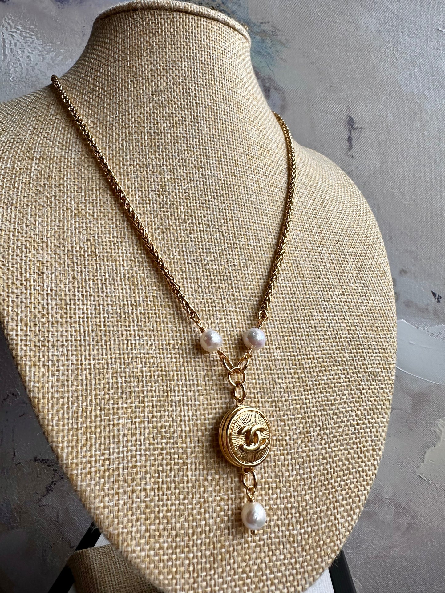 ✨Vintage Authentic reworked Gold button Necklace