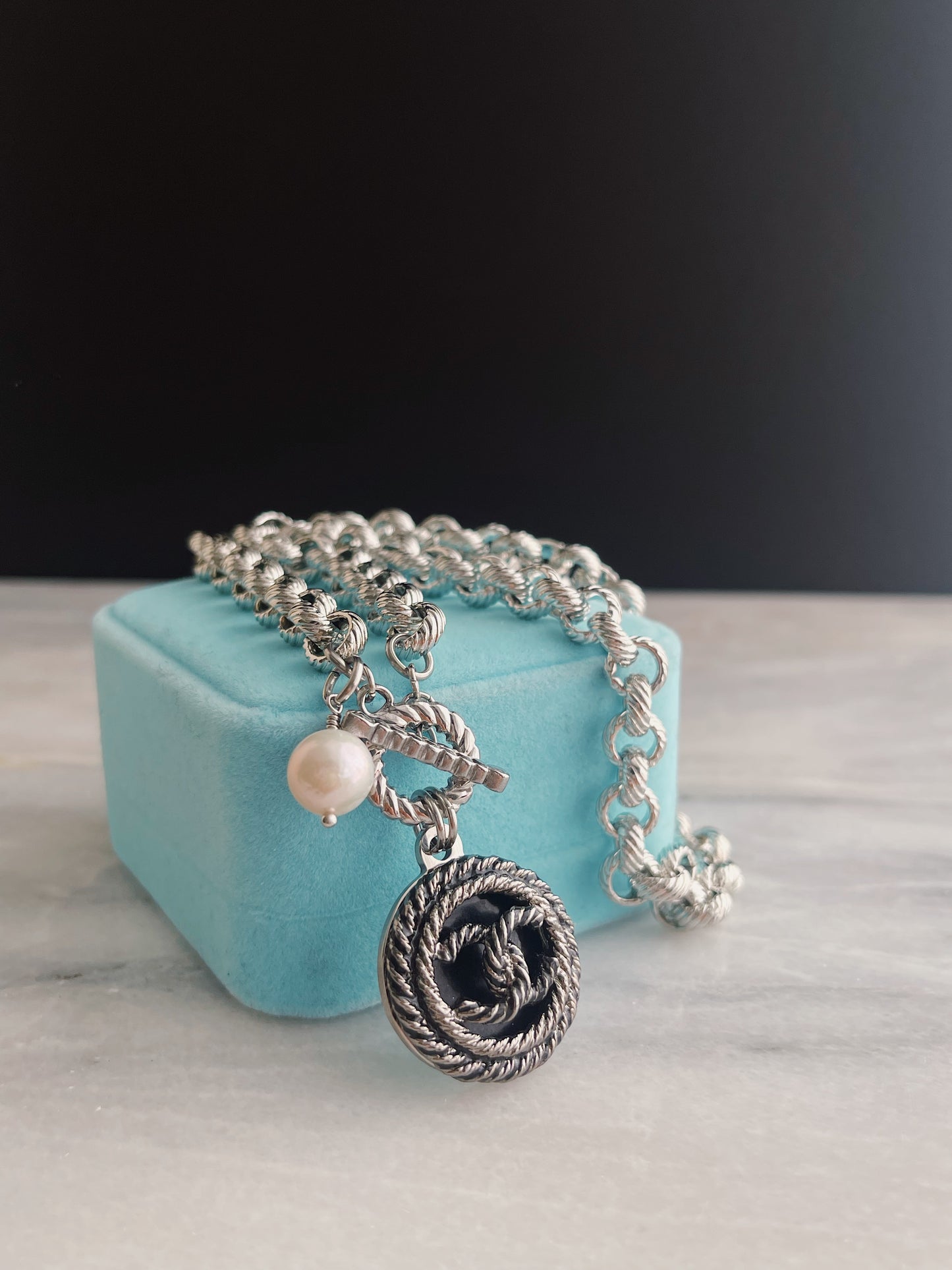 Authentic Reworked silver Button Necklace