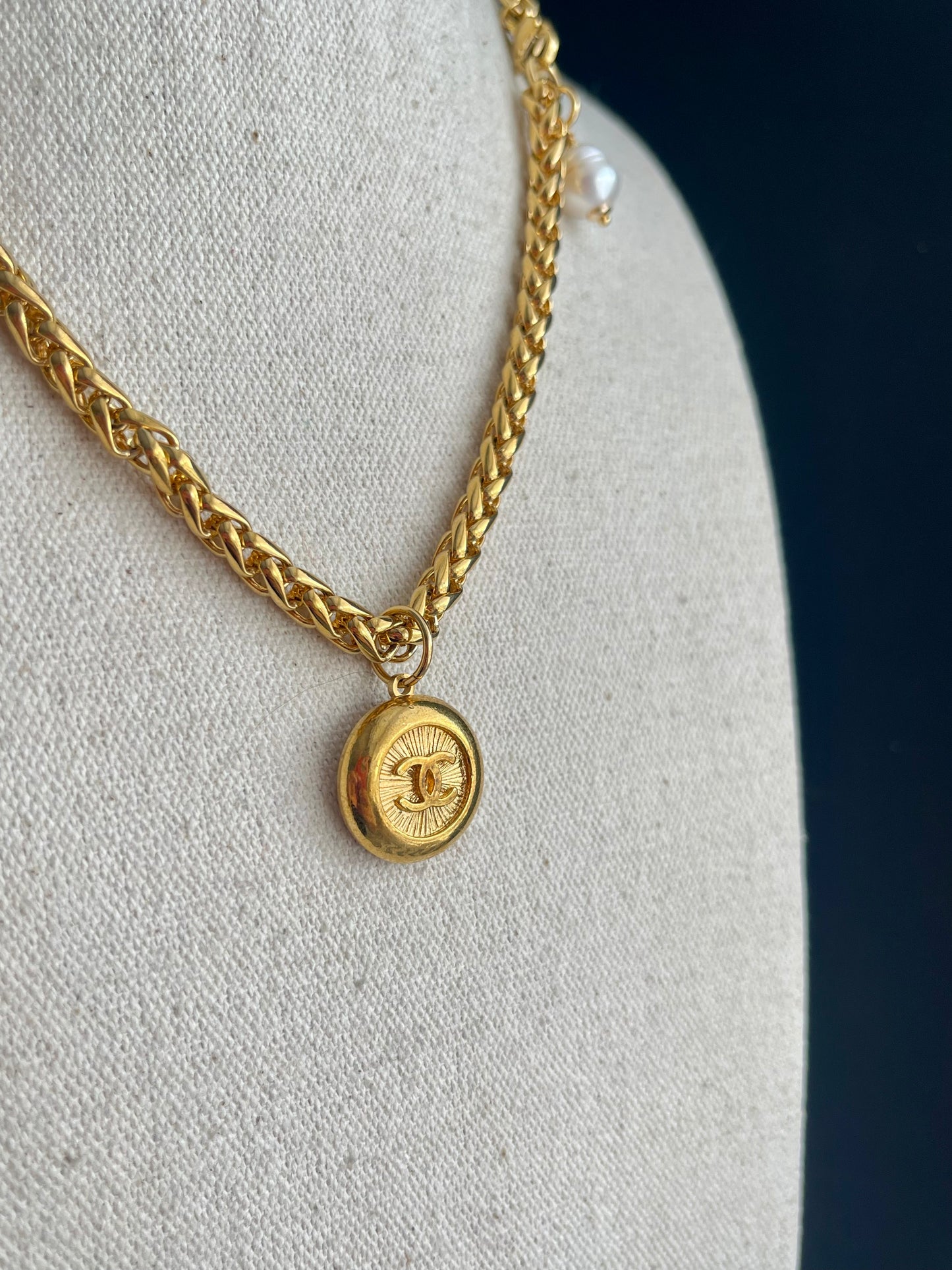 SUPER RARE Large Vintage Authentic reworked Gold button Necklace