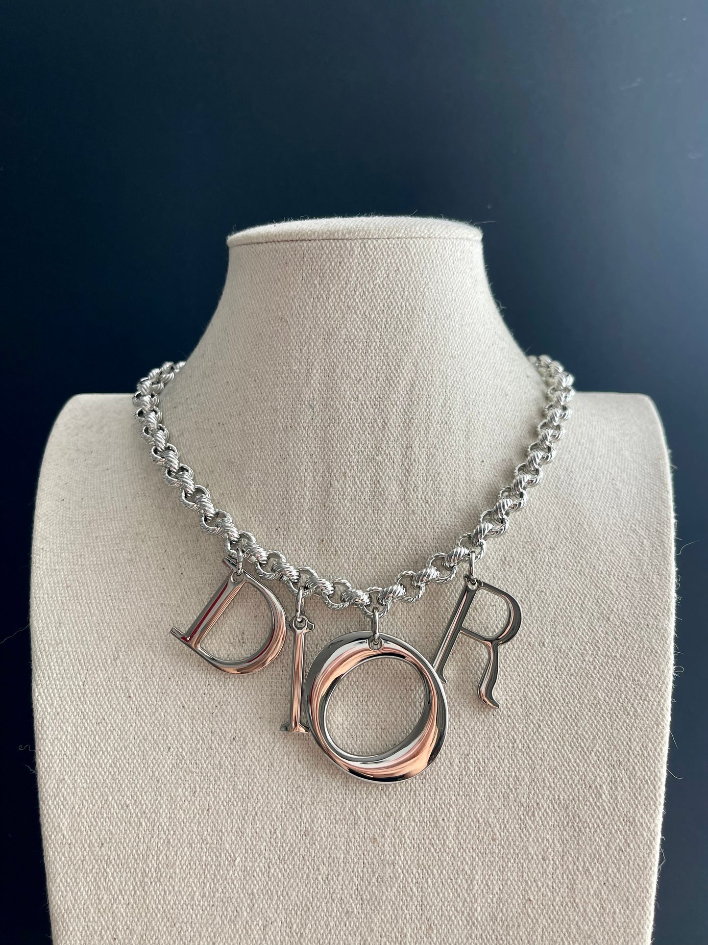 Vintage Authentic Silver DIOR charm Asymmetrical Necklace • Very Rare Vintage Find 👌🏻✨