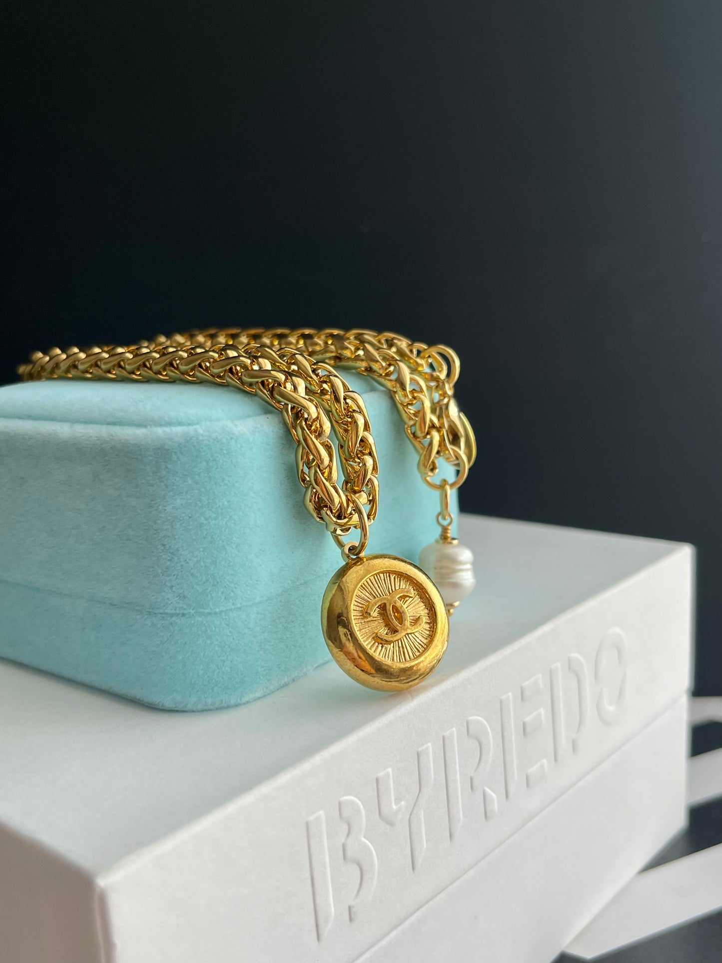 SUPER RARE Large Vintage Authentic reworked Gold button Necklace