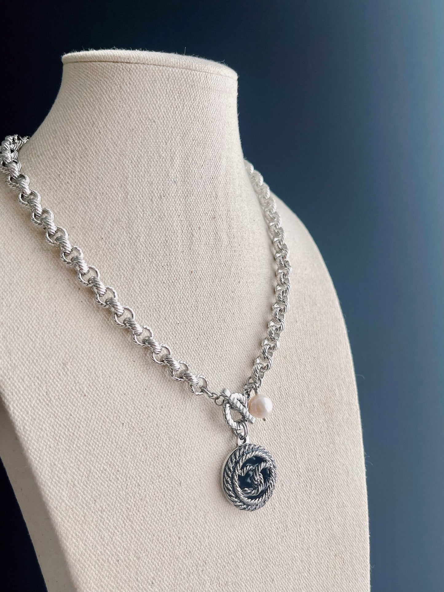 Authentic Reworked silver Button Necklace