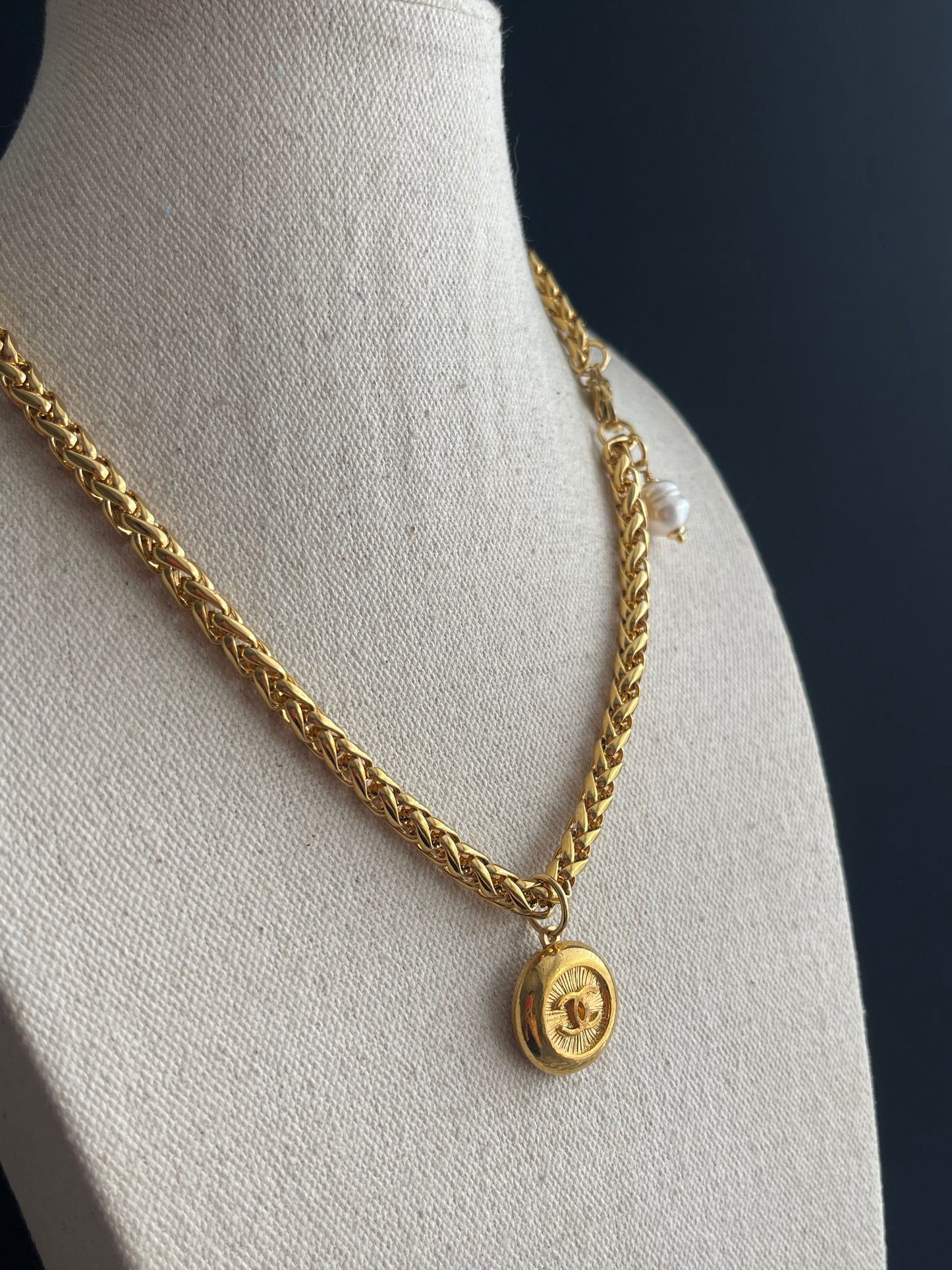SUPER RARE Large Vintage Authentic reworked Gold button Necklace