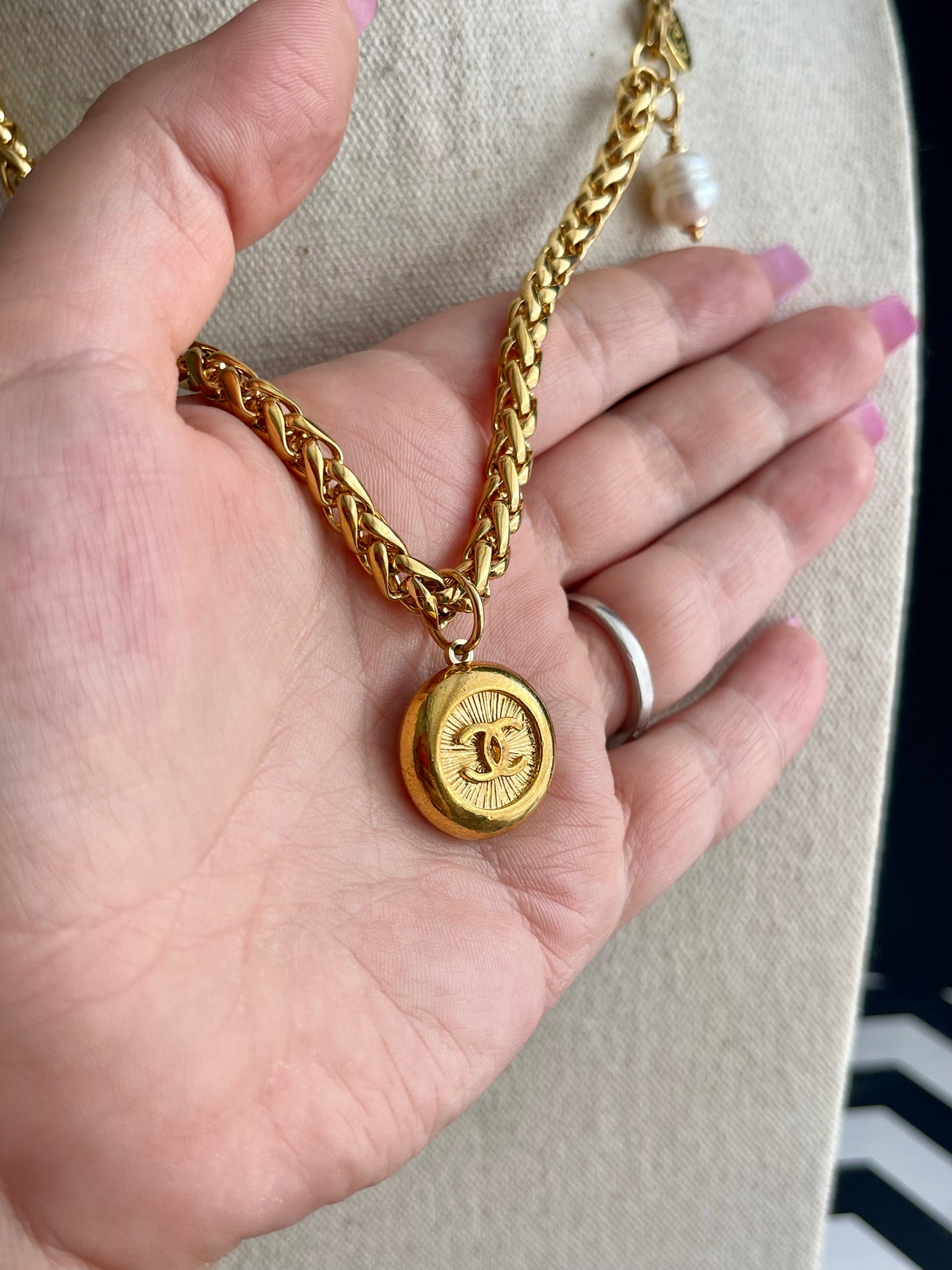 SUPER RARE Large Vintage Authentic reworked Gold button Necklace