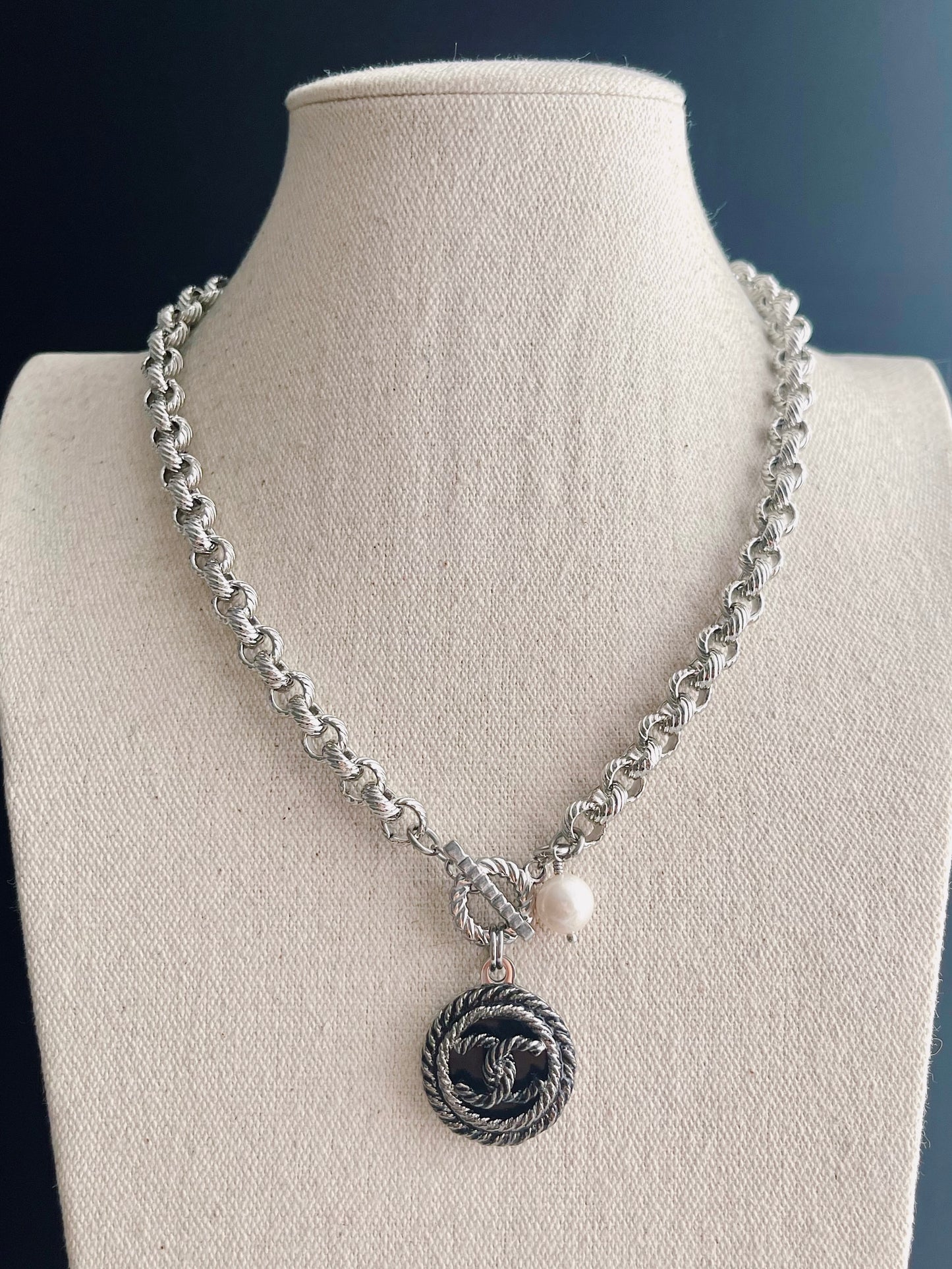 Authentic Reworked silver Button Necklace