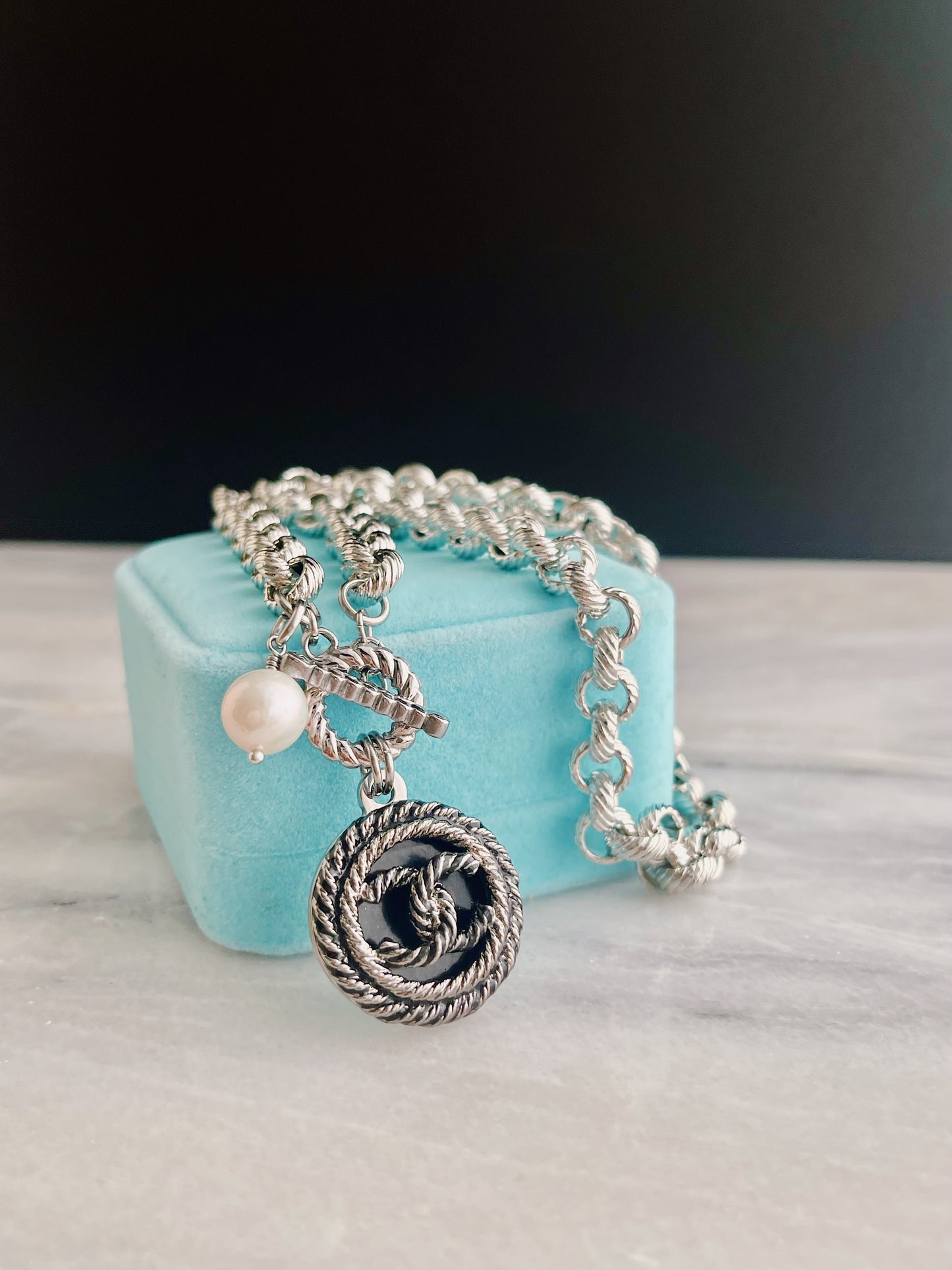 Authentic Reworked silver Button Necklace