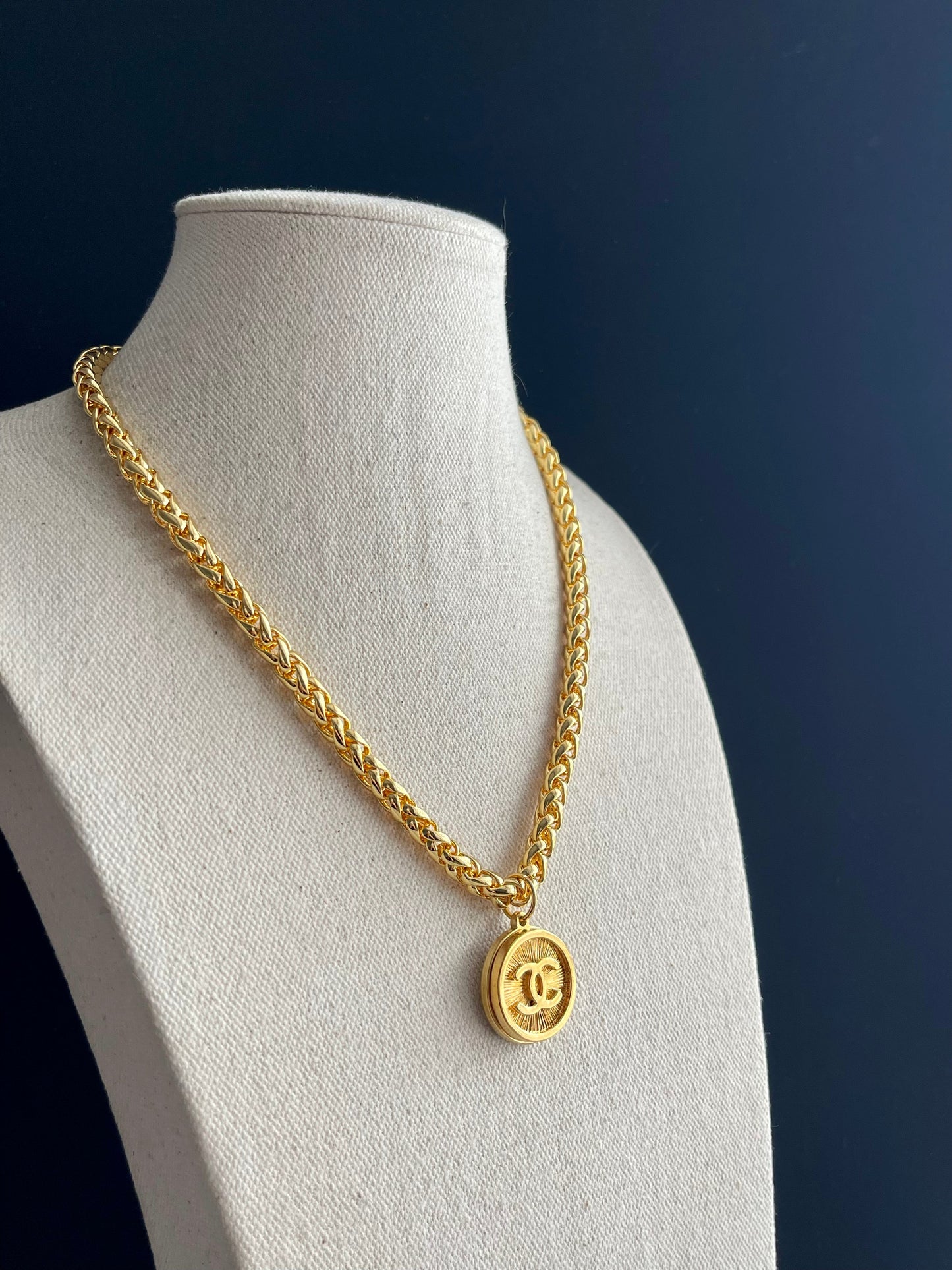 SUPER RARE Large Vintage Authentic reworked Gold button Necklace