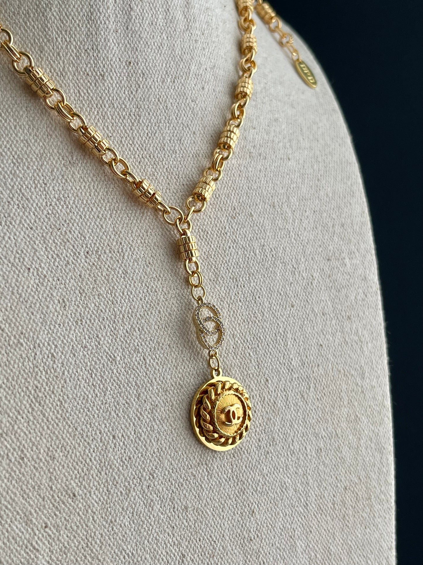 Vintage Authentic reworked Gold button Necklace