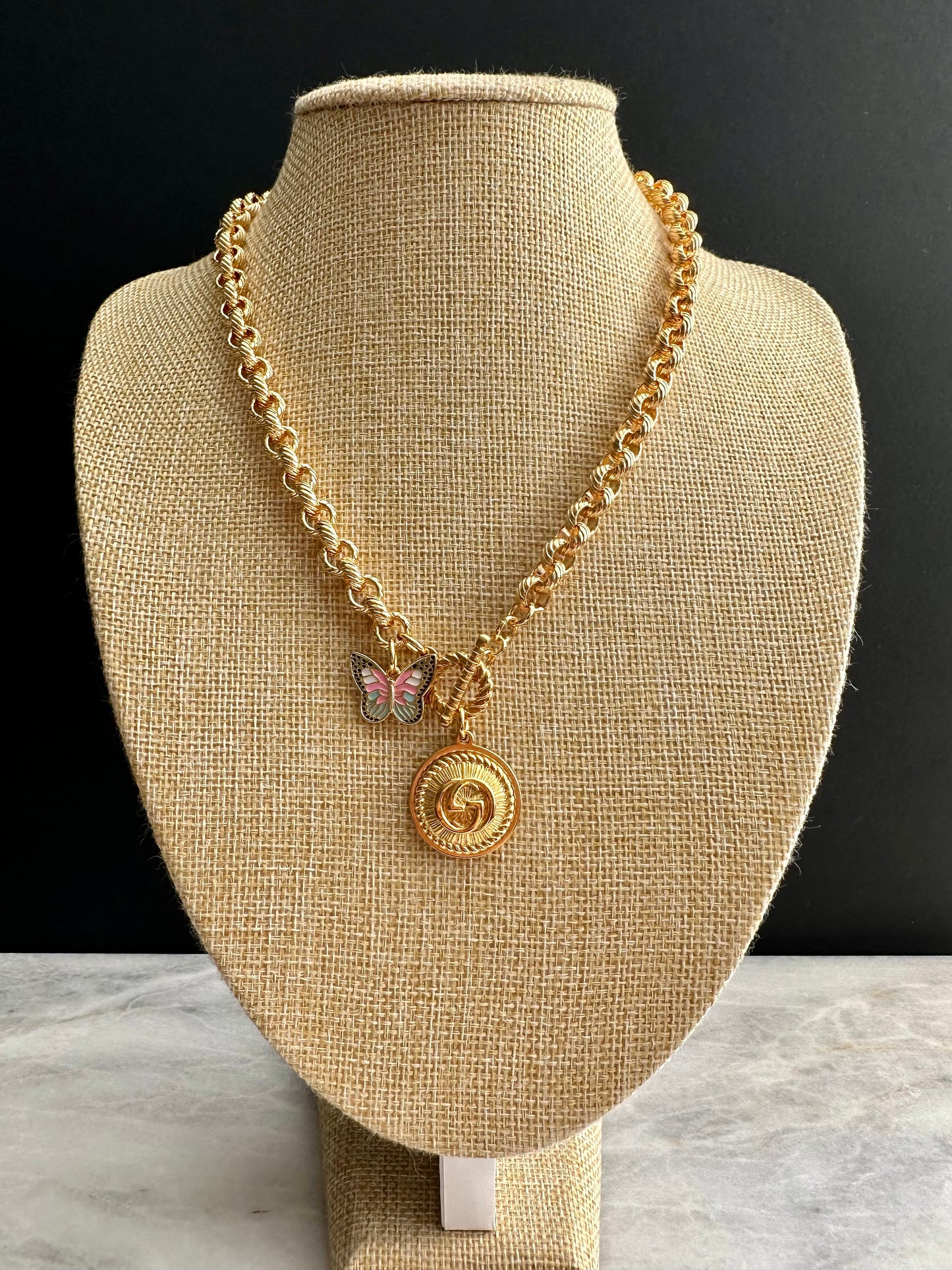 🦋 Gold Gucci button charm chain • high quality wheat chain