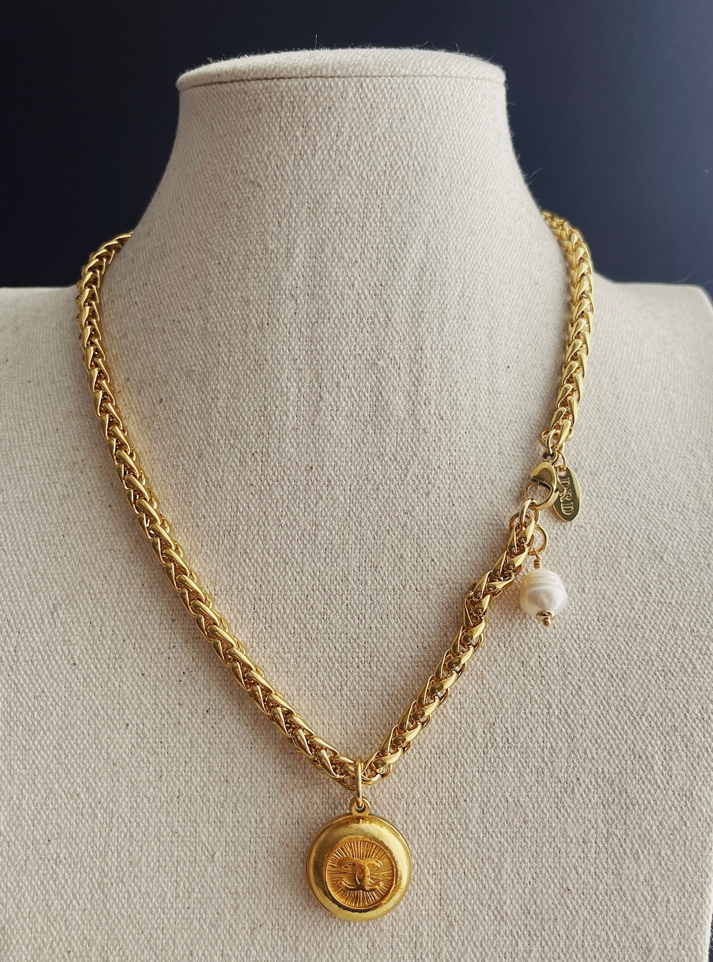 Vintage Authentic Large reworked Gold button Necklace