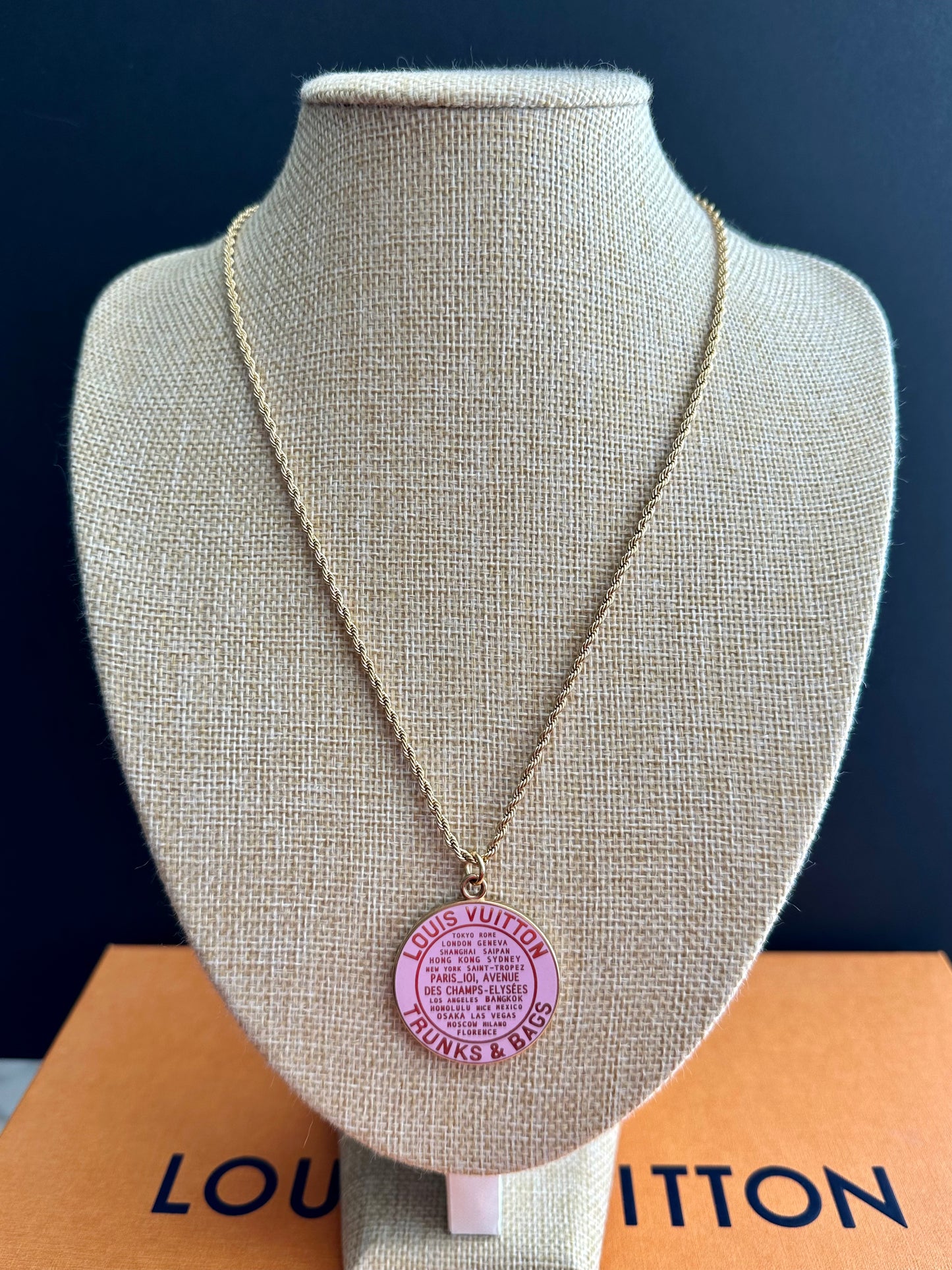 Baby Pink Huge Louis Vuitton TRUNK Authentic gold reworked Louis Vuitton Necklace - VERY rare!