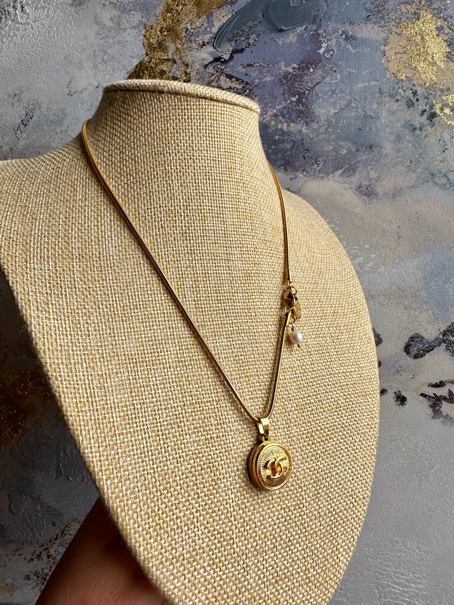 Vintage Authentic reworked Gold button Necklace