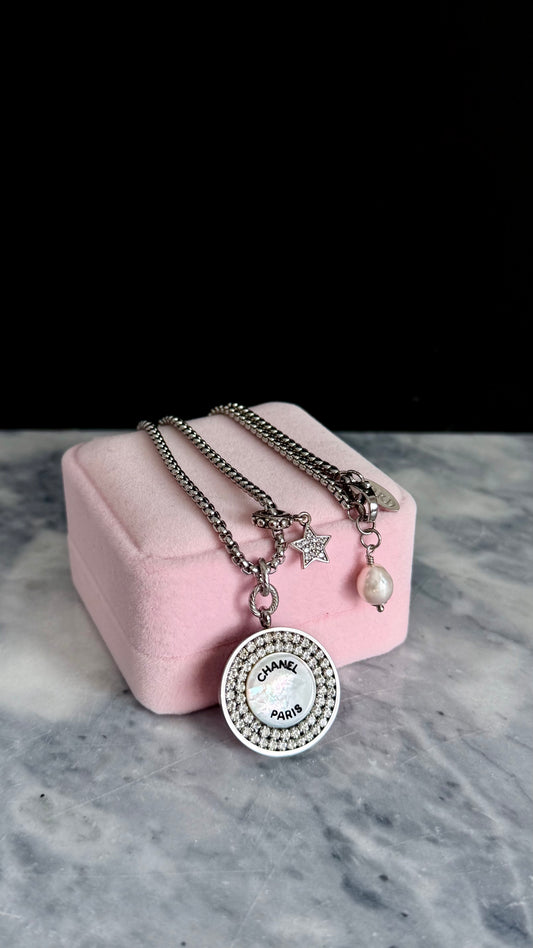 ✨ RARE Large Vintage Authentic reworked silver button Necklace