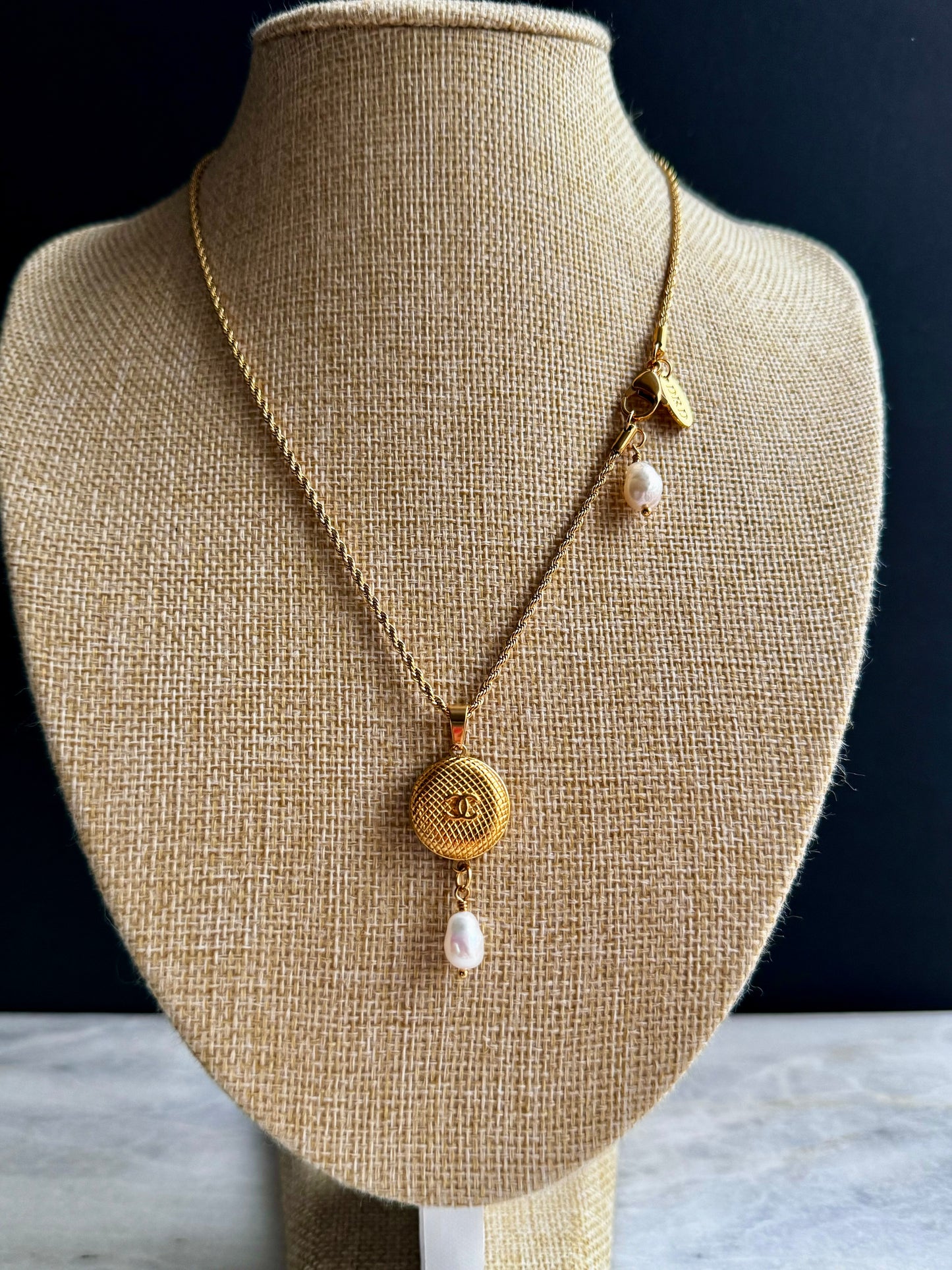 Small  Vintage Authentic reworked Gold button Necklace