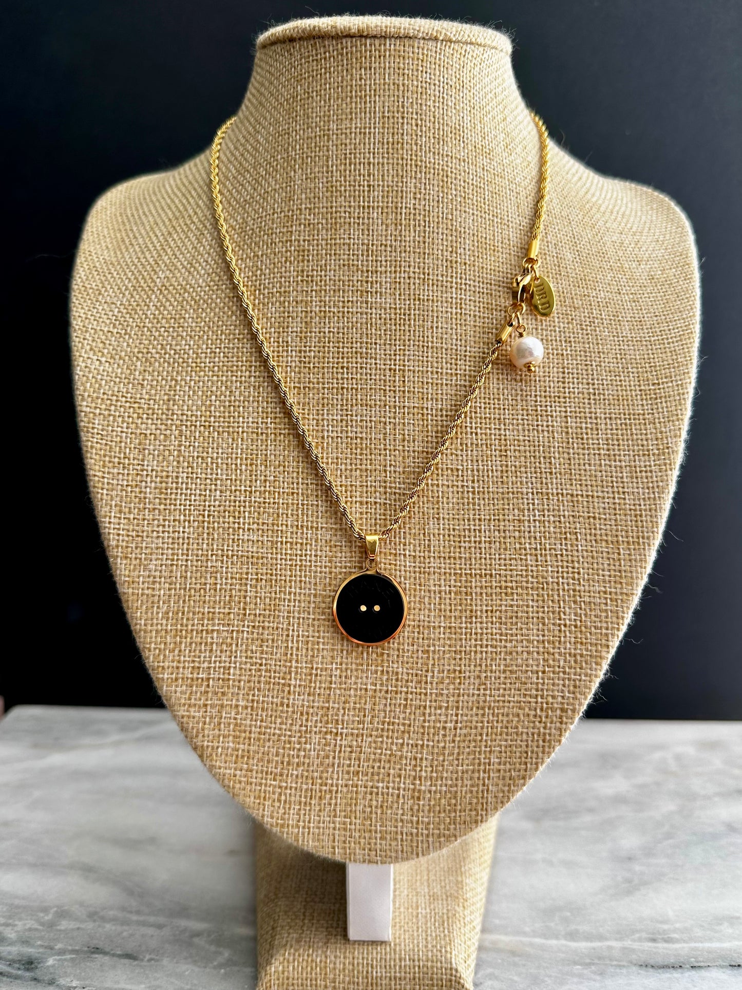 Vintage Authentic reworked gold button Y lariat Necklace