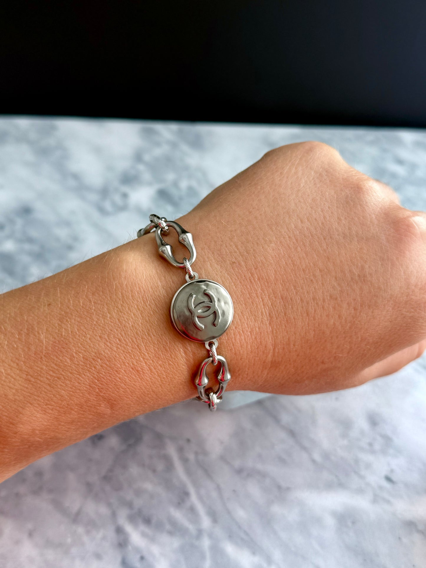 ✨ONE OF A KIND silver reworked button bracelet • large unique non tarnish chain
