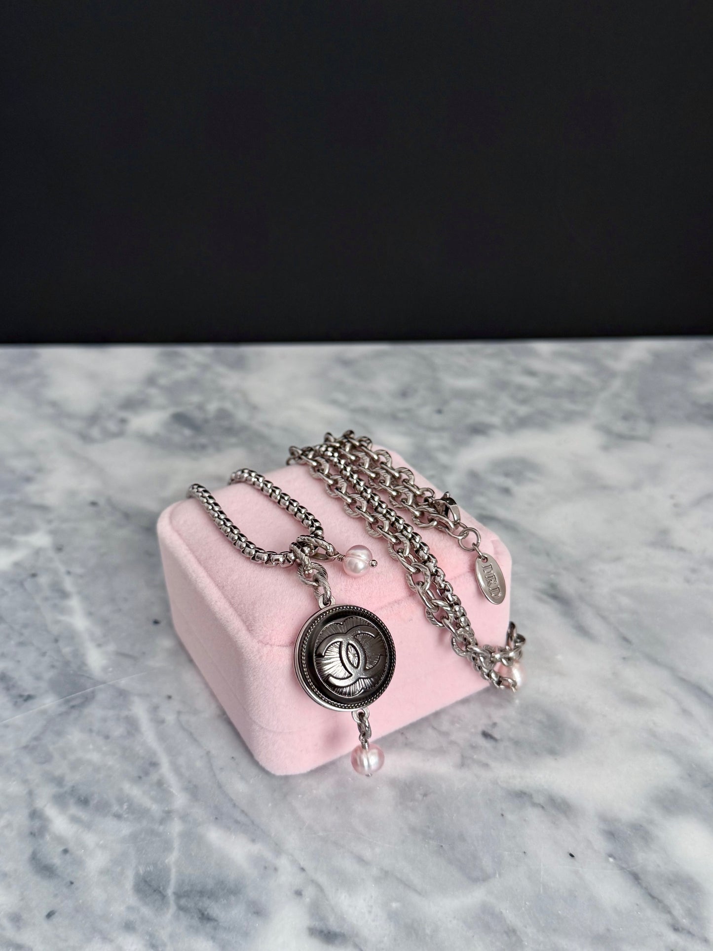 🖤 ONE OF A KIND - Authentic Reworked silver Button Double wrap Necklace