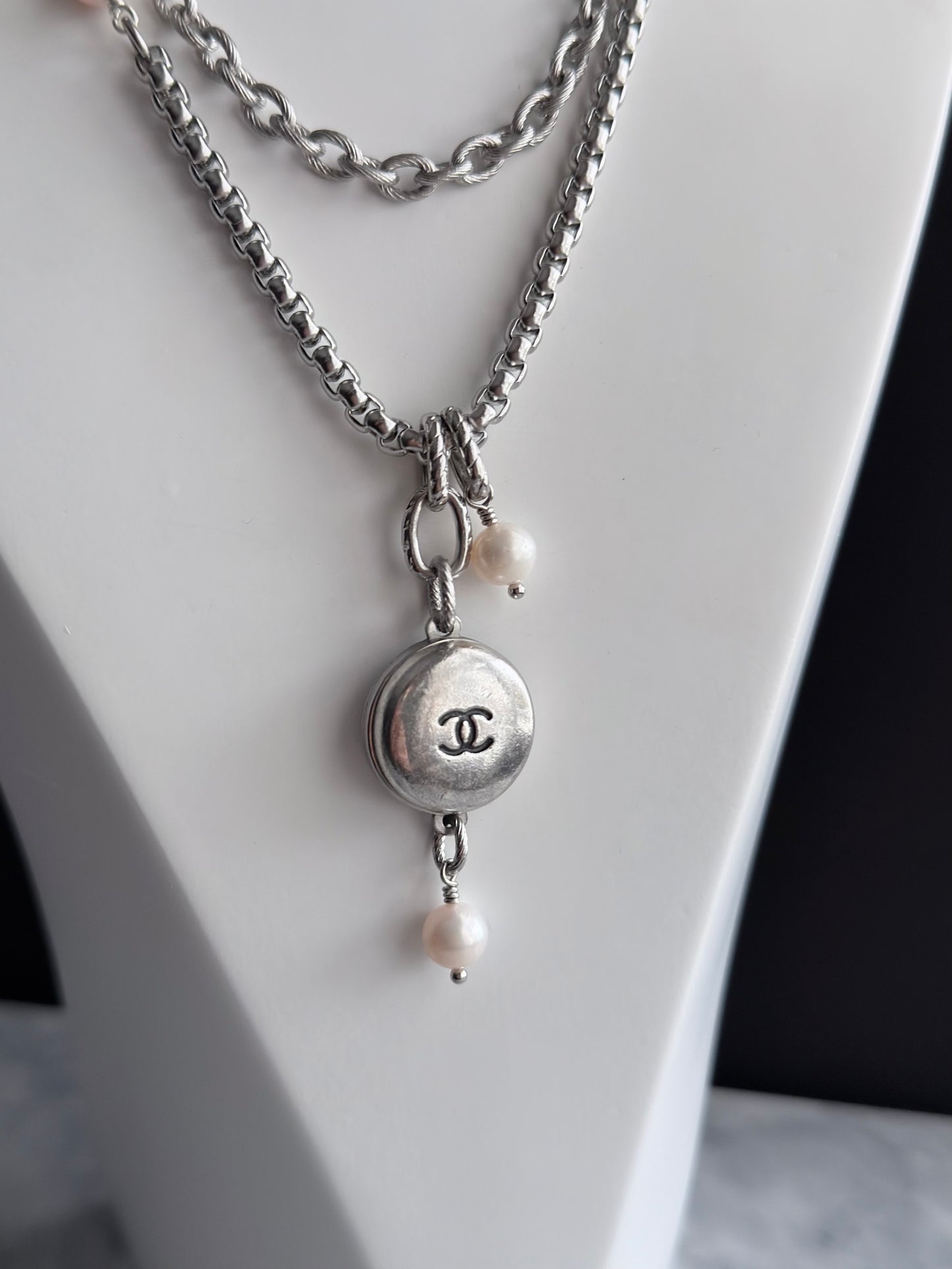 🤍 ONE OF A KIND - Authentic Reworked silver Button Double wrap Necklace