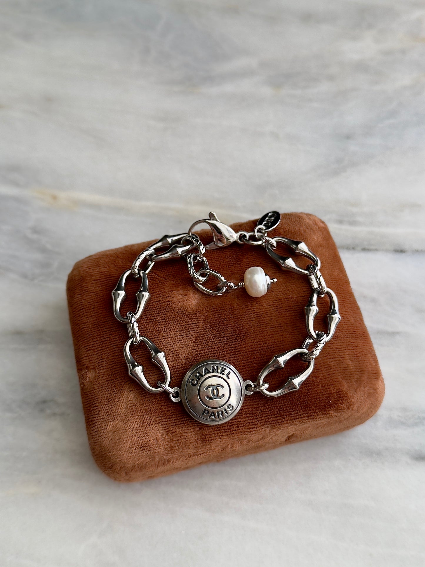 ✨ONE OF A KIND silver reworked button bracelet • large unique non tarnish chain