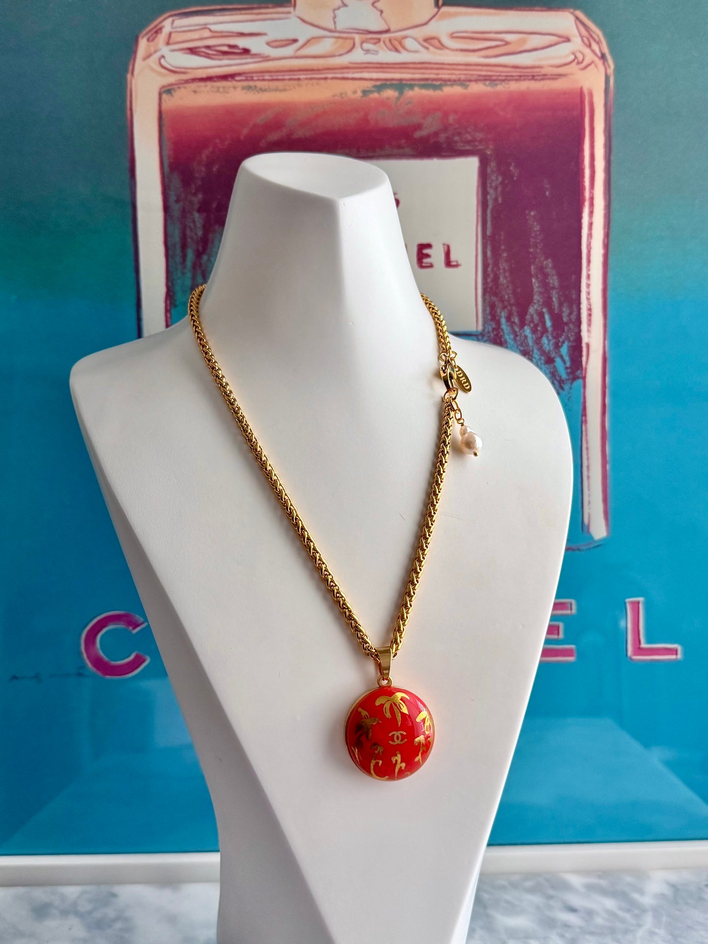🧡 HUGE EXTREMELY RARE reworked orange button necklace