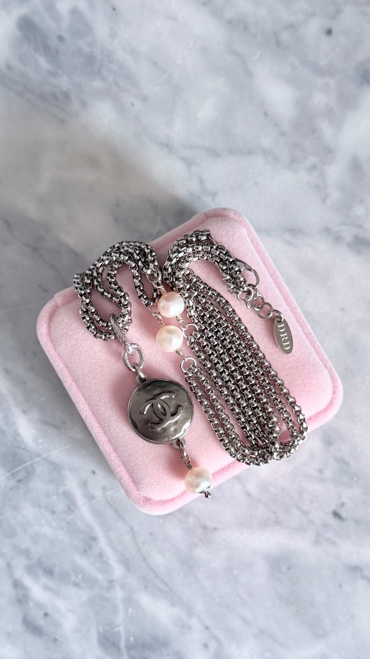 ✨ DOUBLE CHAIN - Authentic Reworked silver Button Necklace