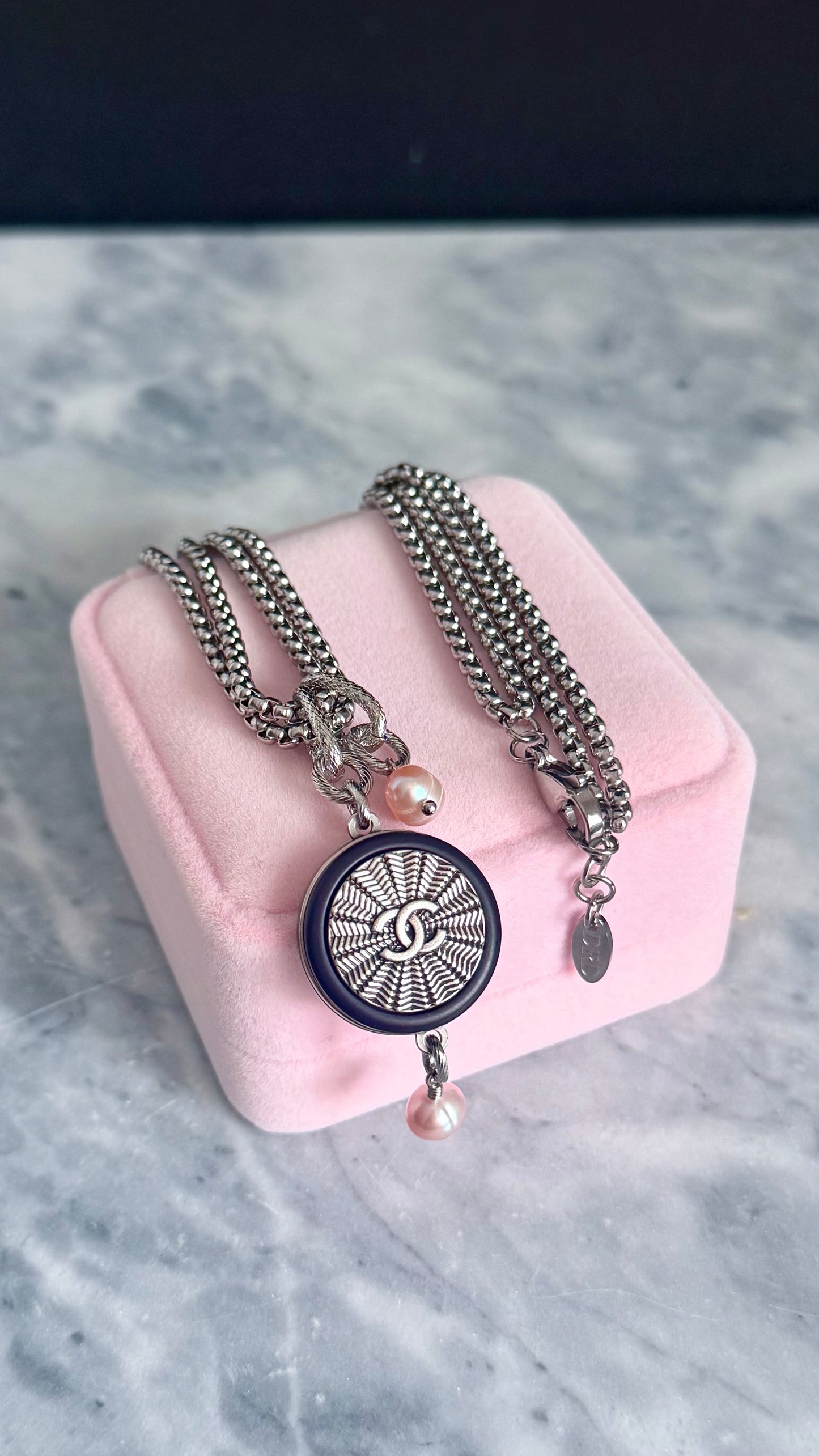 ✨ DOUBLE CHAIN - Authentic Reworked silver Button Necklace